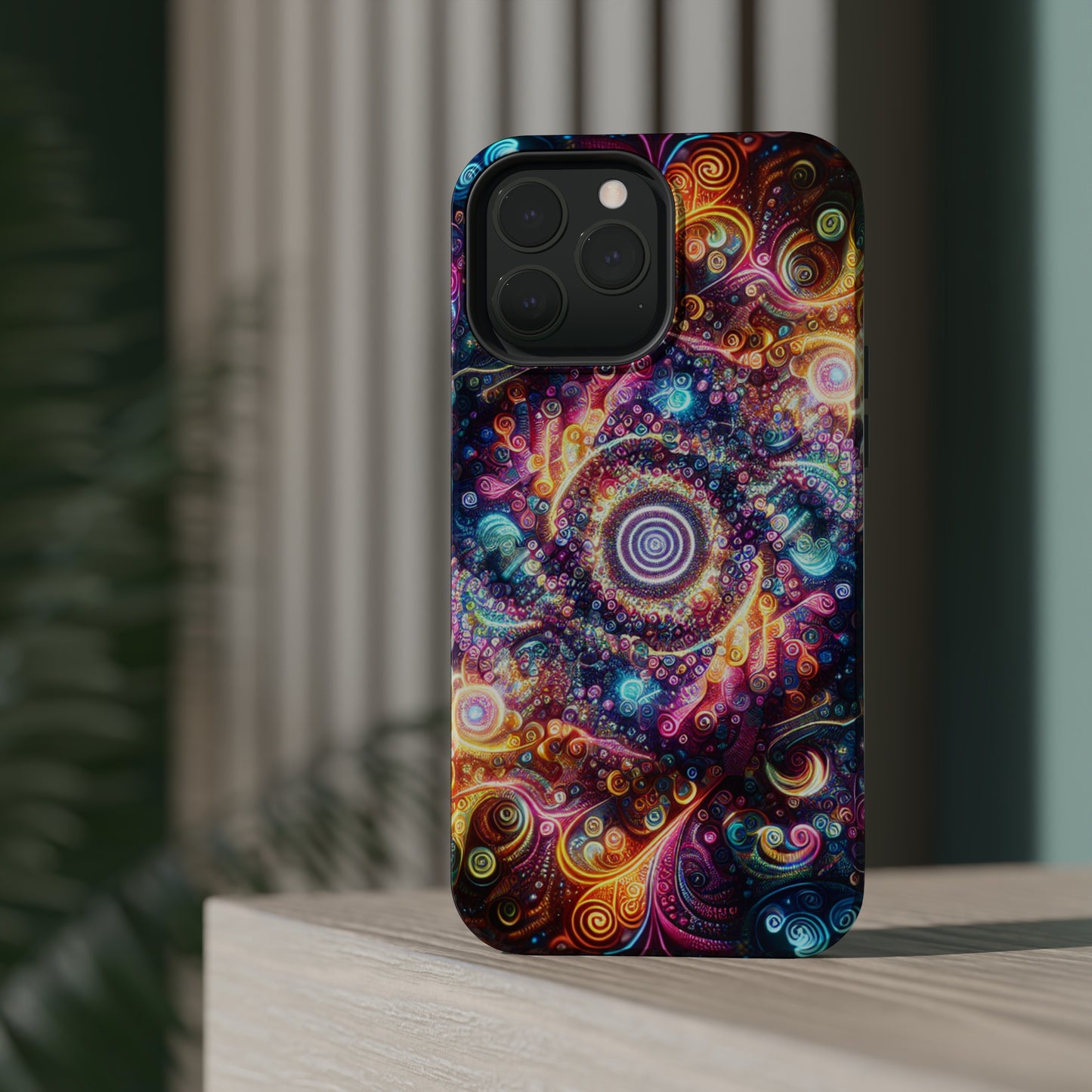 Cosmic Chromatic Mirage. Neon Trippy Infinity Patterns Premium Art Magsafe Magnet Tough IPhone 13 14 15 Pro Plus Max and Mini in Matte and Glossy Phone cases