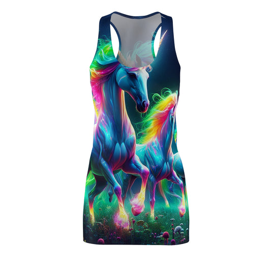 "Neon Dreaming Unicorns" Neon Unicorns Racerback Dress