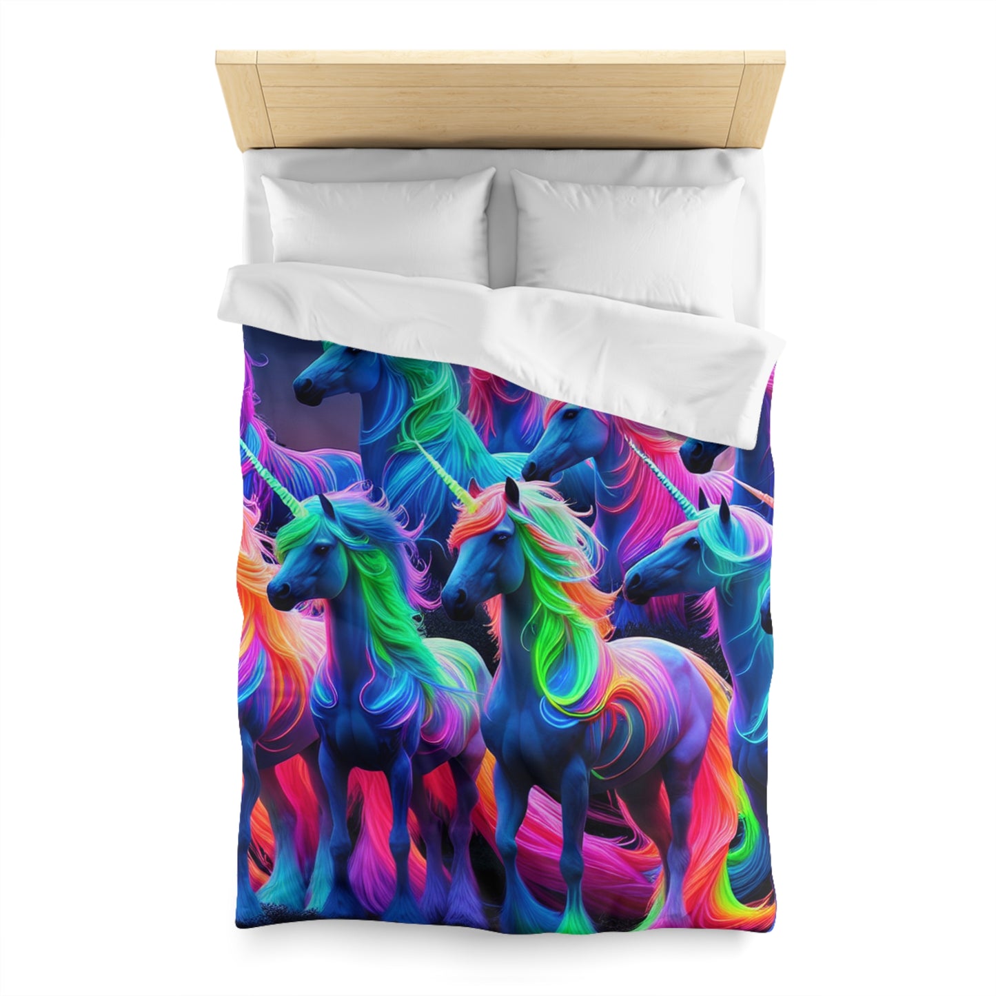Gian Lorenzo Bernini - NEON Unicorns Microfiber Duvet Cover