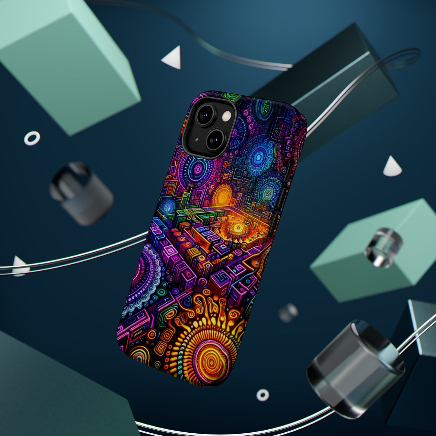 Vivid Voyage of Infinity Neon Splendor. Neon Trippy Infinity Patterns Premium Art Magsafe Magnet Tough IPhone 13 14 15 Pro Plus Max and Mini in Matte and Glossy Phone cases