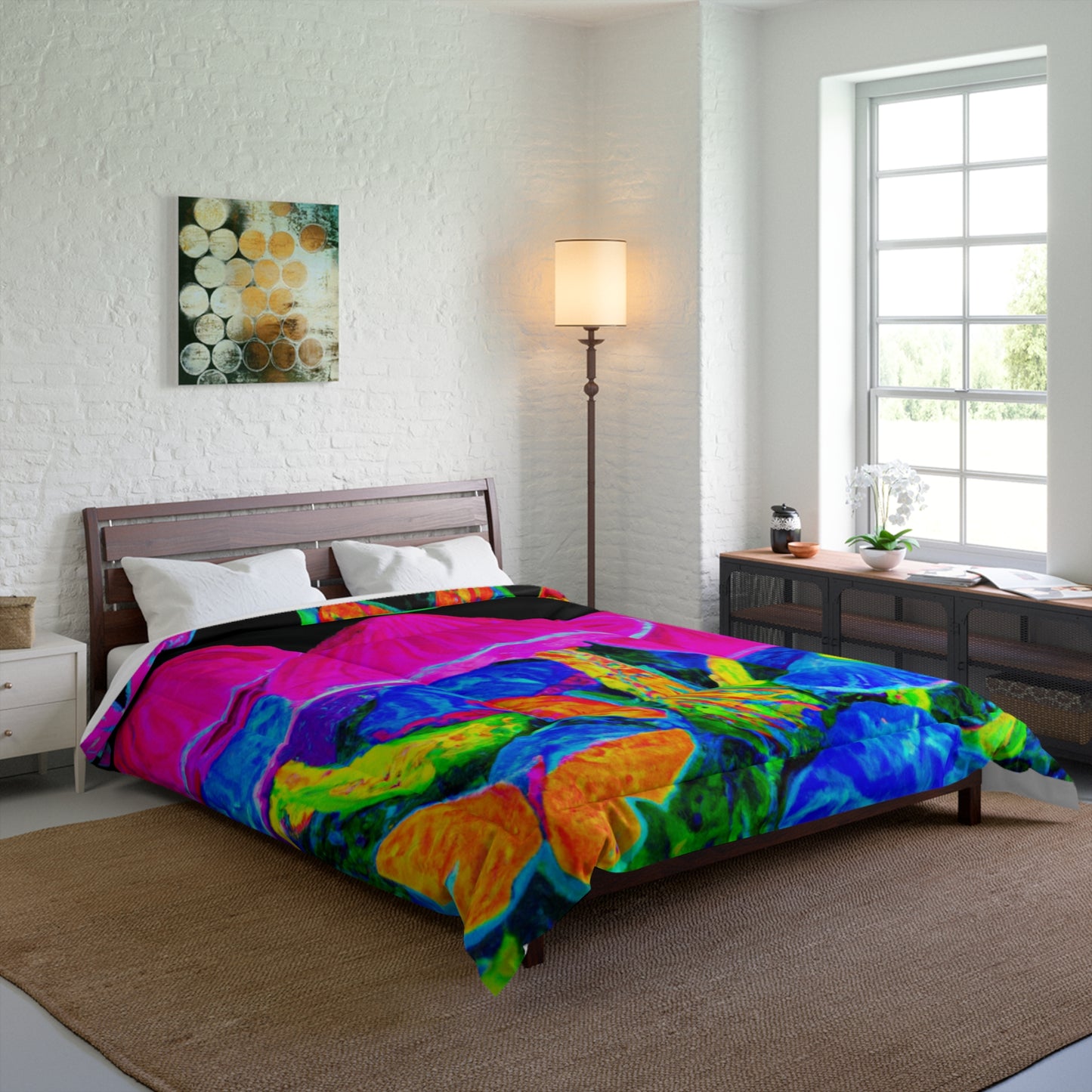 "Neon Blooms of Color" Butterflies & Mushrooms Comforter Blanket