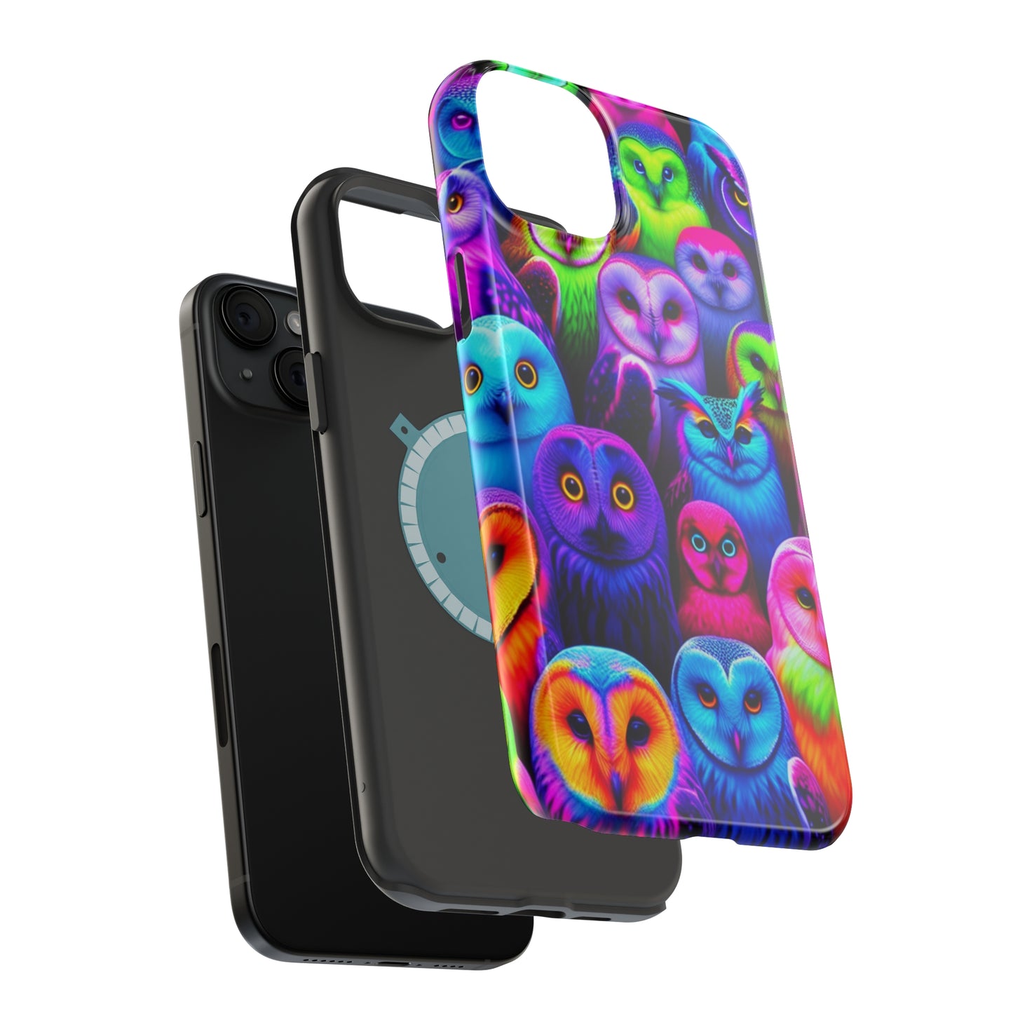 Vivid Nocturnal Neonatures Neon Owls Premium Art Magsafe Magnet Tough IPhone 13 14 15 Pro Plus Max and Mini in Matte and Glossy Phone cases