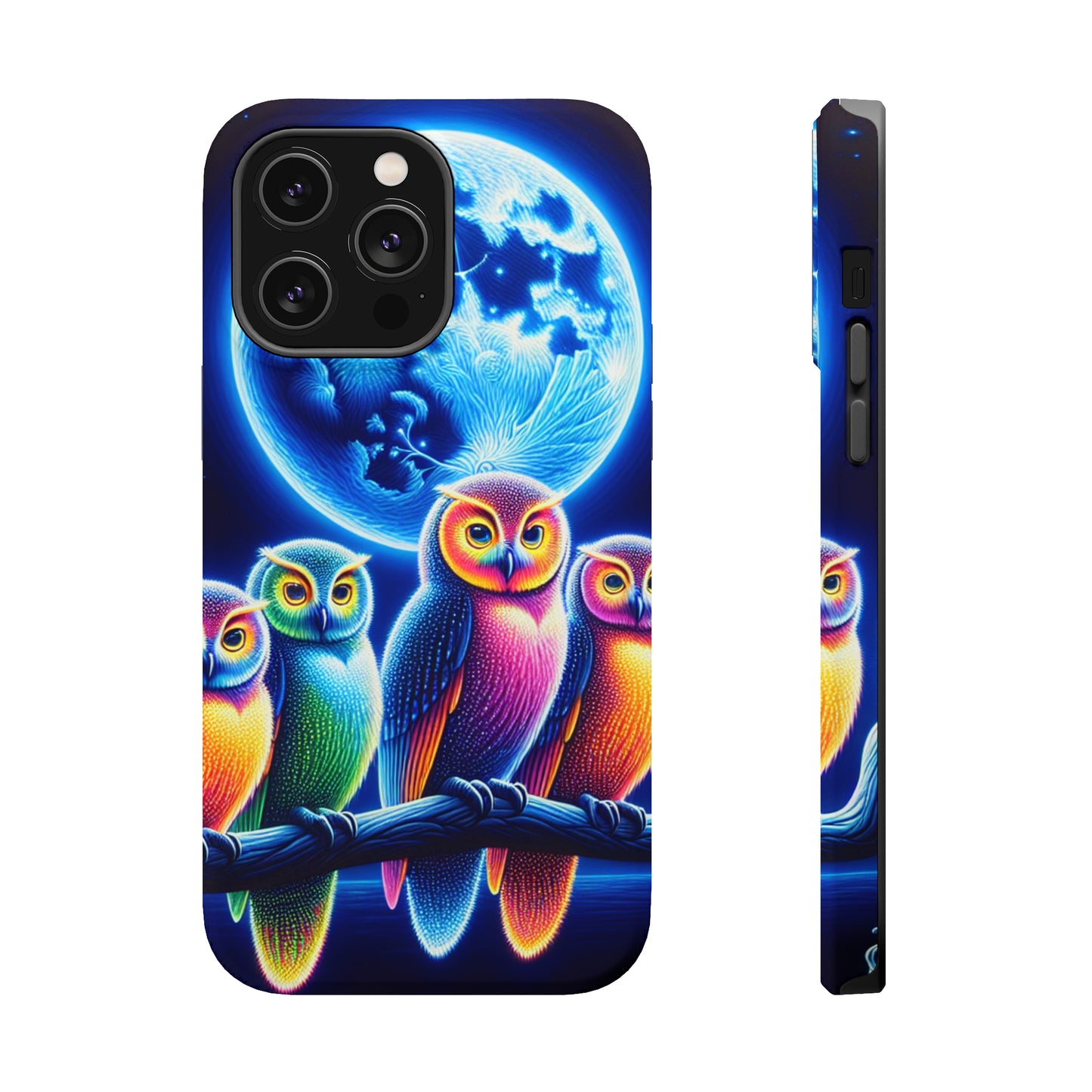 Neon Nocturnal Orbitals. Neon Owls Premium Art Magsafe Magnet Tough IPhone 13 14 15 Pro Plus Max and Mini in Matte and Glossy Phone cases