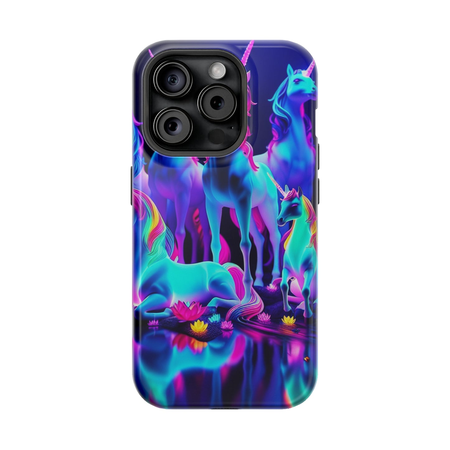 'Neon Dreamscape of Uni-Colors' Neon Unicorns Premium Art Magsafe Magnet Tough IPhone 13 14 15 Pro Plus Max and Mini in Matte and Glossy Phone cases