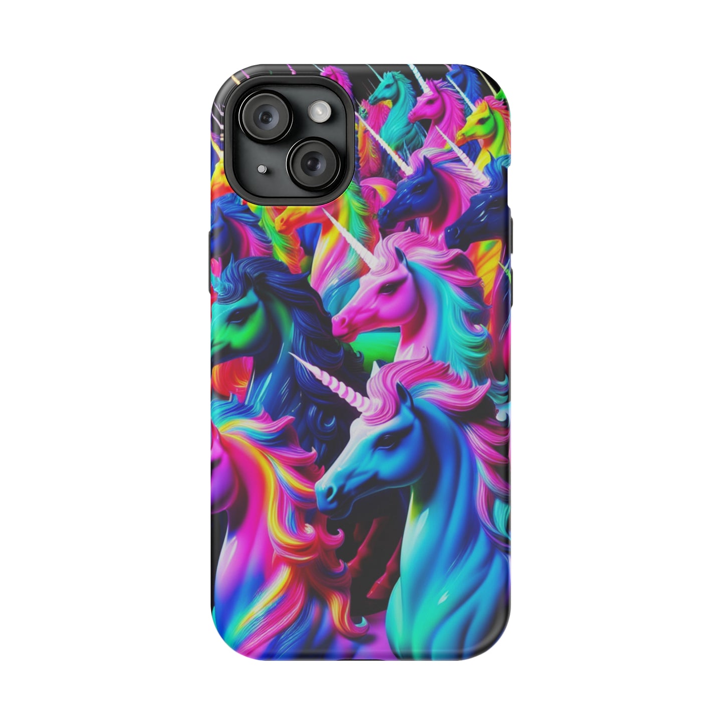"Neon Illumination" Neon Unicorns Premium Art Magsafe Magnet Tough IPhone 13 14 15 Pro Plus Max and Mini in Matte and Glossy Phone cases