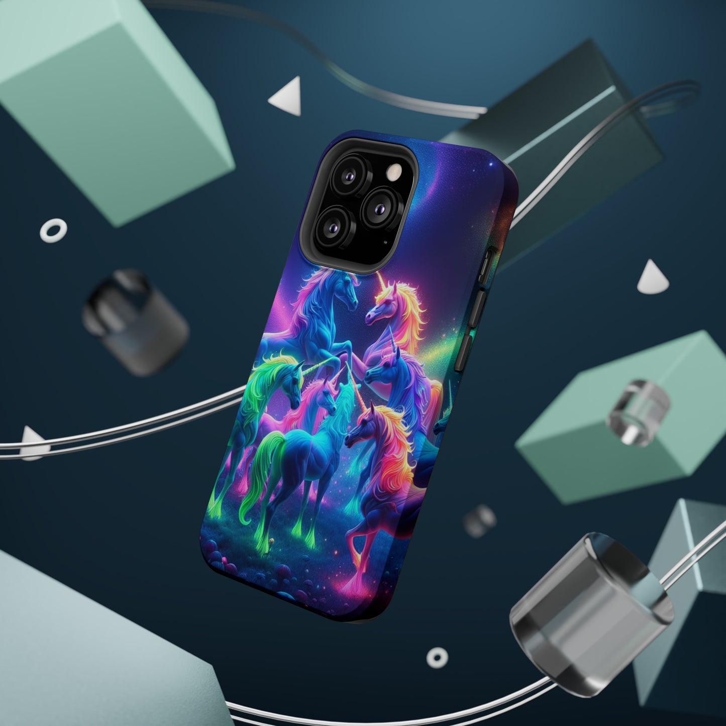 Neon Spectacle of Unicorns Neon Unicorns Premium Art Magsafe Magnet Tough IPhone 13 14 15 Pro Plus Max and Mini in Matte and Glossy Phone cases