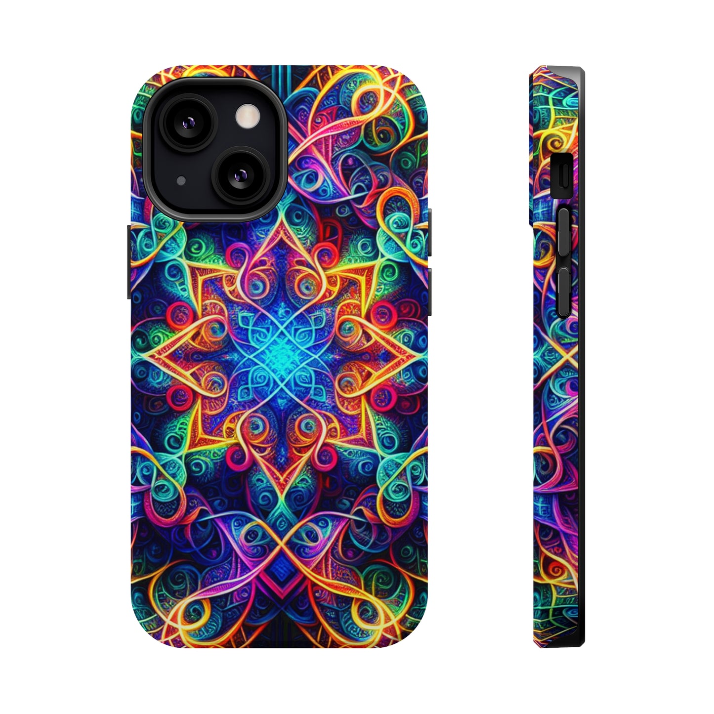 Neon Eternity Vibrancy Neon Trippy Infinity Patterns Premium Art Magsafe Magnet Tough IPhone 13 14 15 Pro Plus Max and Mini in Matte and Glossy Phone cases