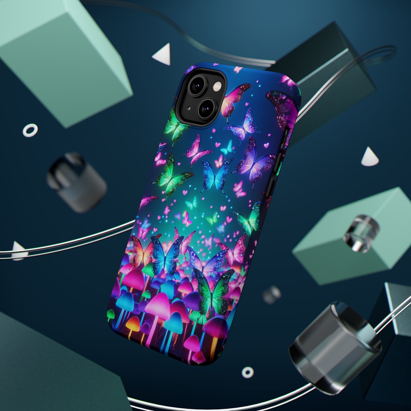 Neon Eden. Neon Butterflies and Mushrooms Premium Art Magsafe Magnet Tough IPhone 13 14 15 Pro Plus Max and Mini in Matte and Glossy Phone cases
