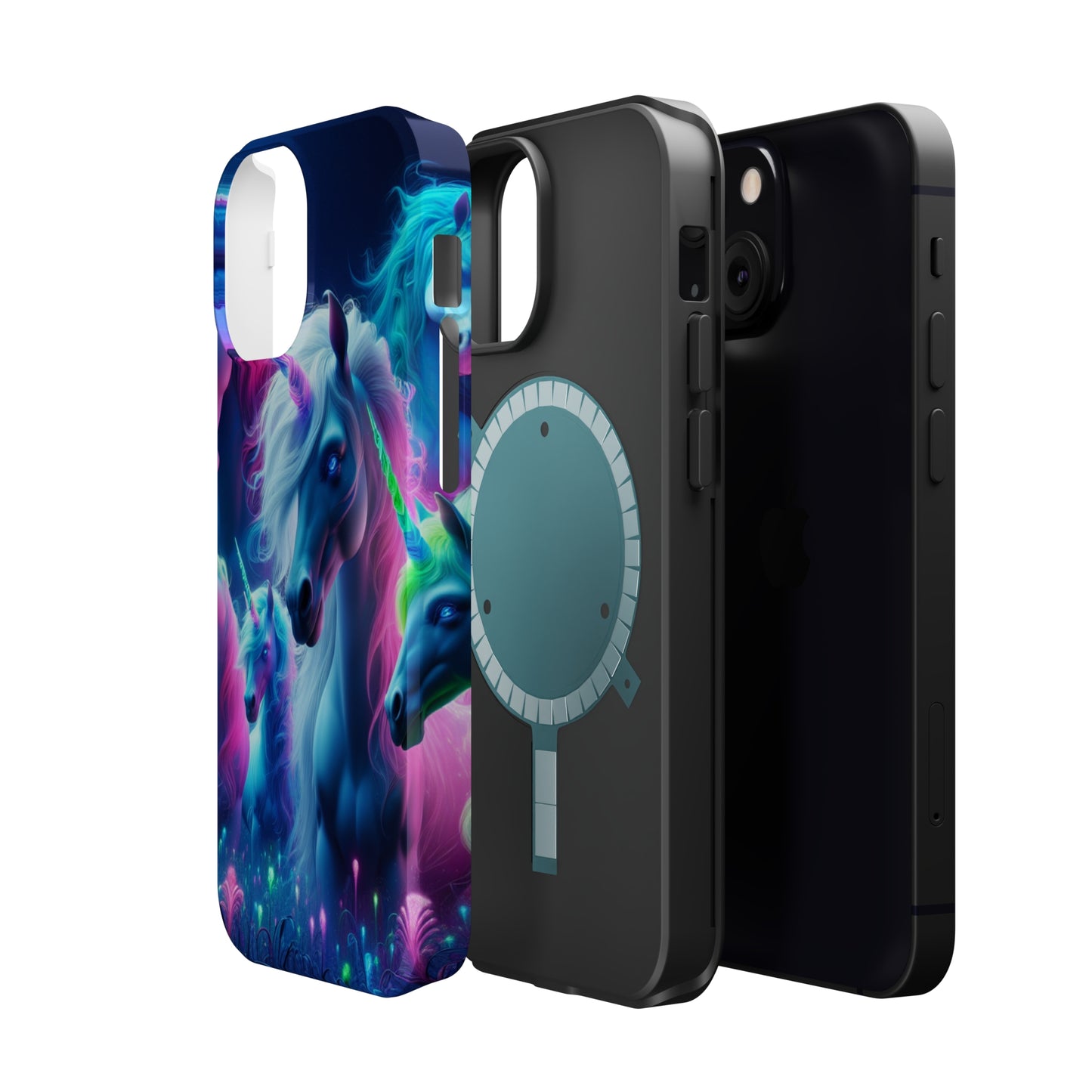 "Unicorn Flux-scape" Neon Unicorns Premium Art Magsafe Magnet Tough IPhone 13 14 15 Pro Plus Max and Mini in Matte and Glossy Phone cases