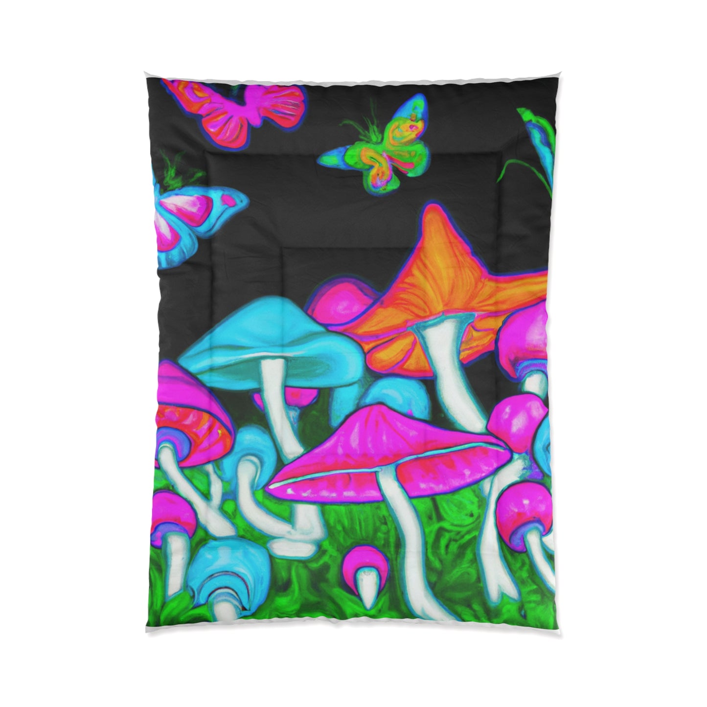 Neon Flight of Fancy. Butterflies & Mushrooms Comforter Blanket