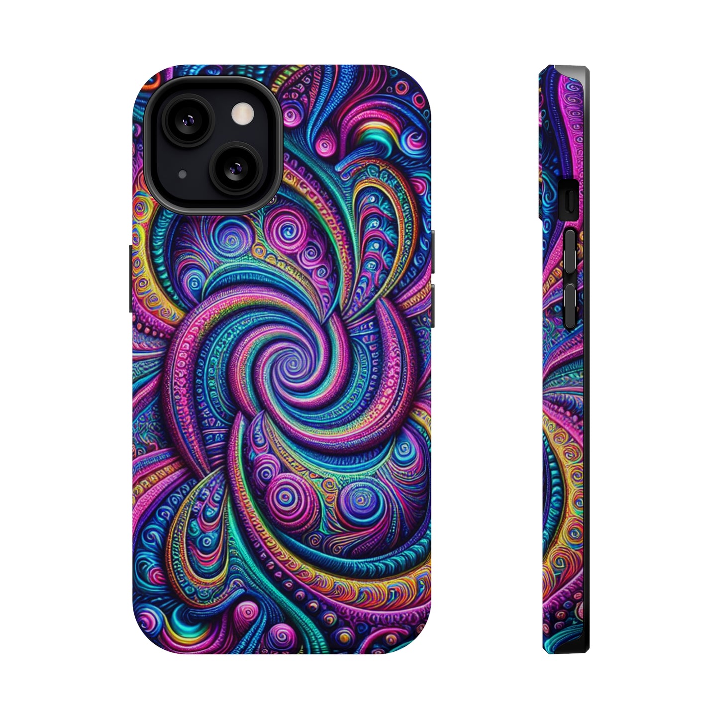 Cosmic Quasar Dreams. Neon Trippy Infinity Patterns Premium Art Magsafe Magnet Tough IPhone 13 14 15 Pro Plus Max and Mini in Matte and Glossy Phone cases