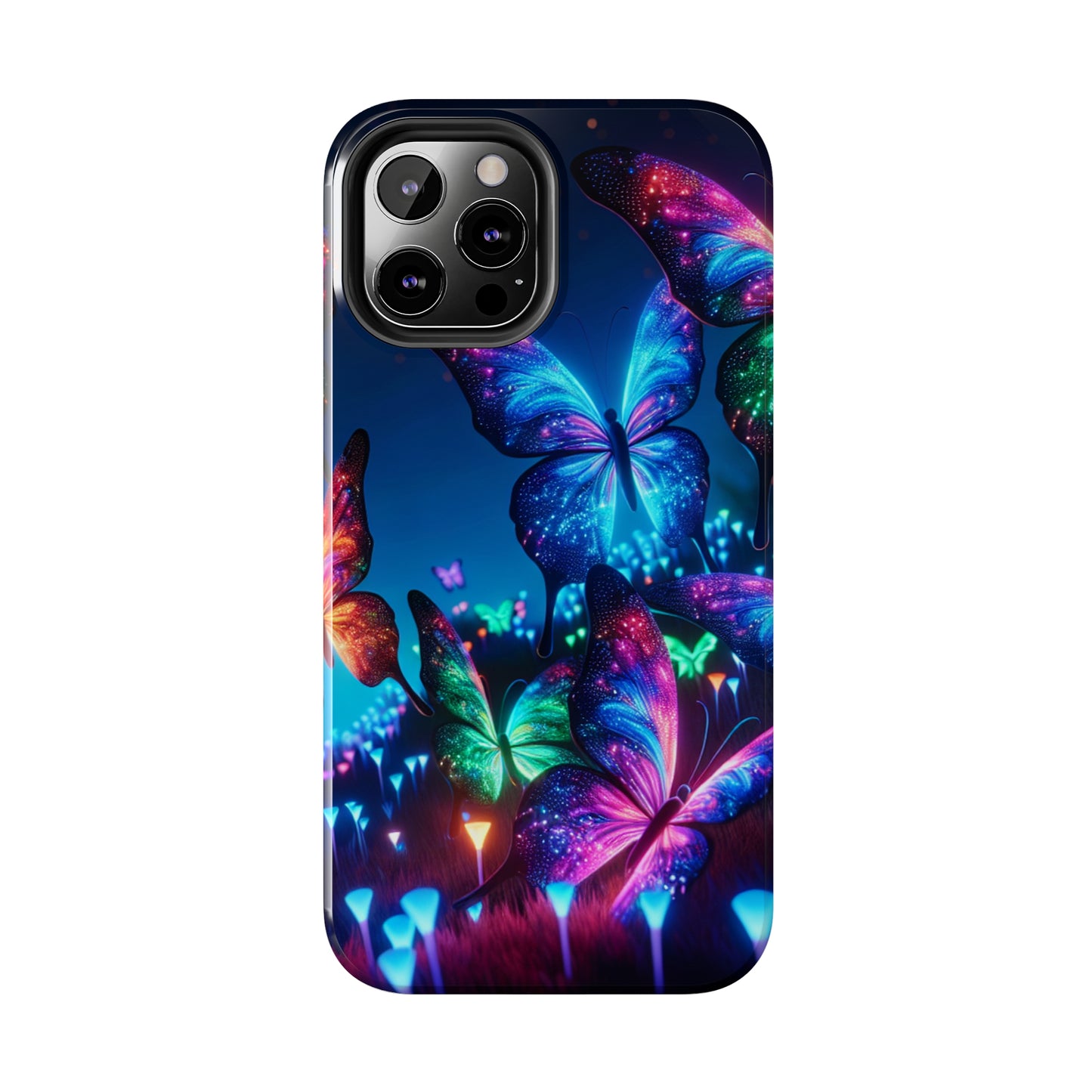"Electric Morpho Rain" NEON Butterflies Tough Phone Case Iphone 7 8 9 10 11 12 13 14 SE X XR XS Pro Max Mini Plus