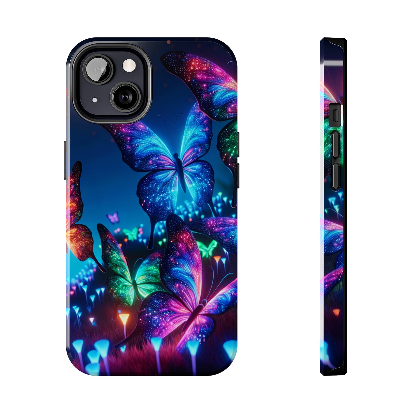"Electric Morpho Rain" NEON Butterflies Tough Phone Case Iphone 7 8 9 10 11 12 13 14 SE X XR XS Pro Max Mini Plus