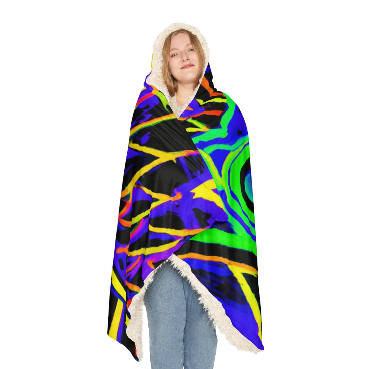 Neon Owls in Flight - NEON Owls Art Hooded Snuggle Blanket