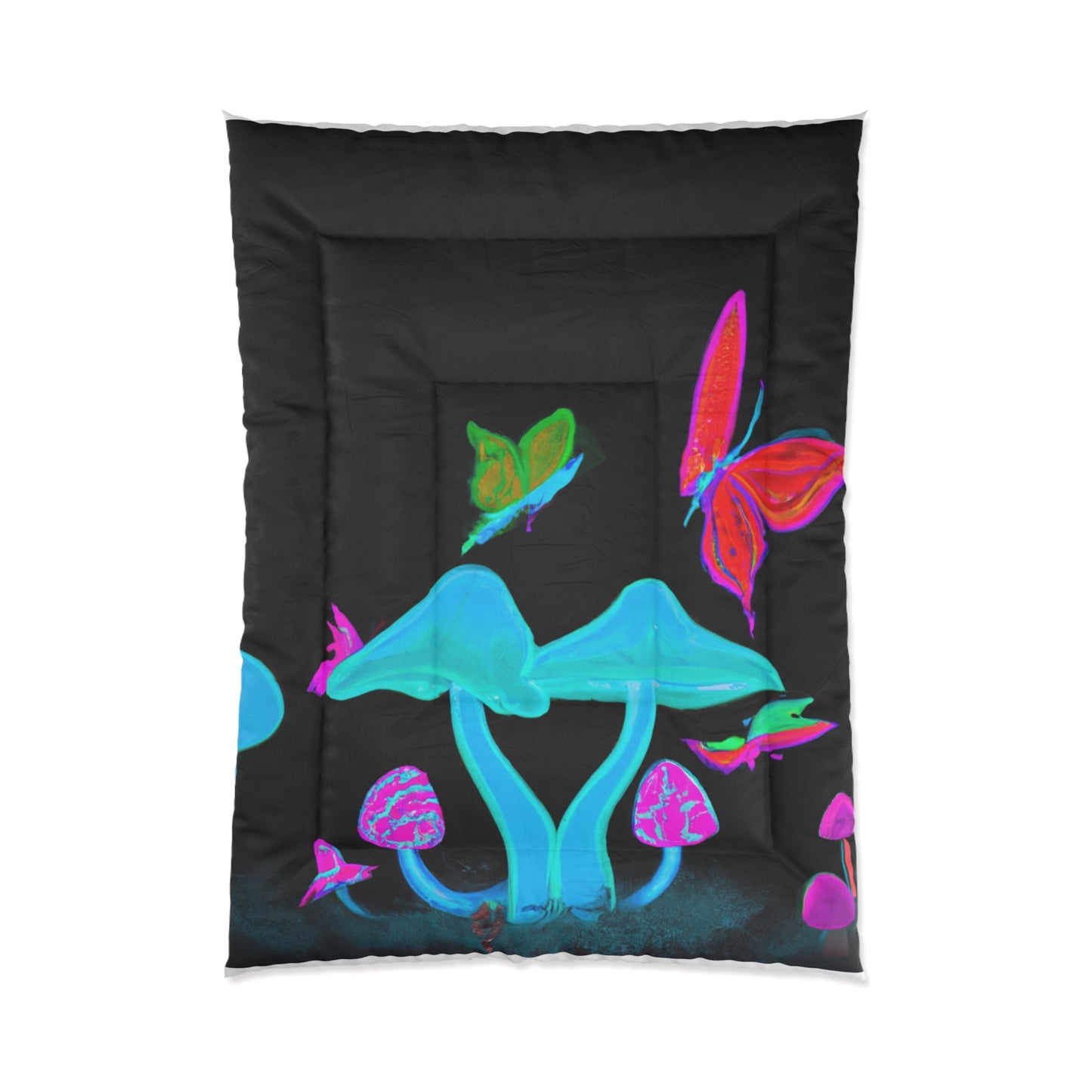 "Fantasia of Flourescence" Butterflies & Mushrooms Comforter Blanket