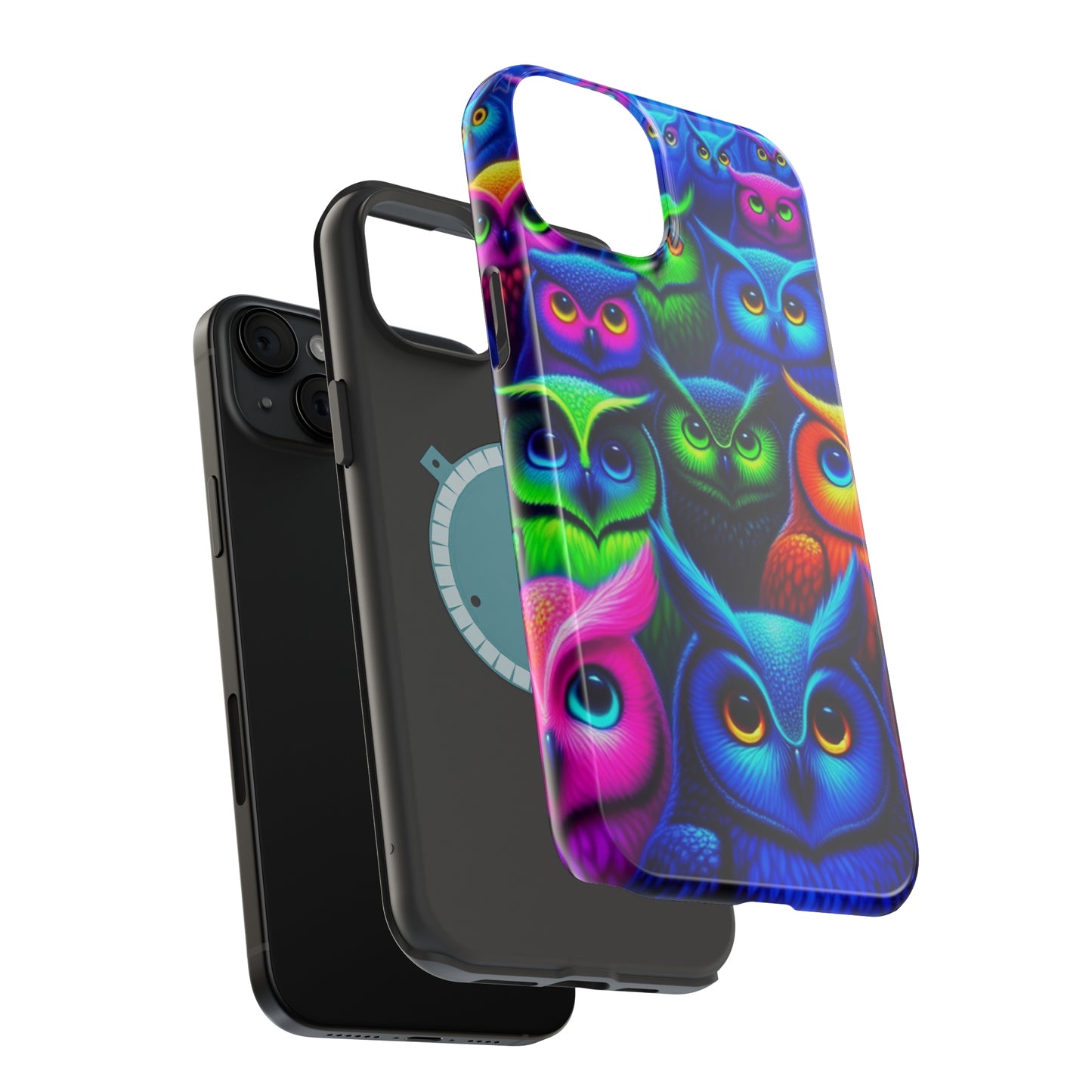 Neon Owlish Delight. Neon Owls Premium Art Magsafe Magnet Tough IPhone 13 14 15 Pro Plus Max and Mini in Matte and Glossy Phone cases
