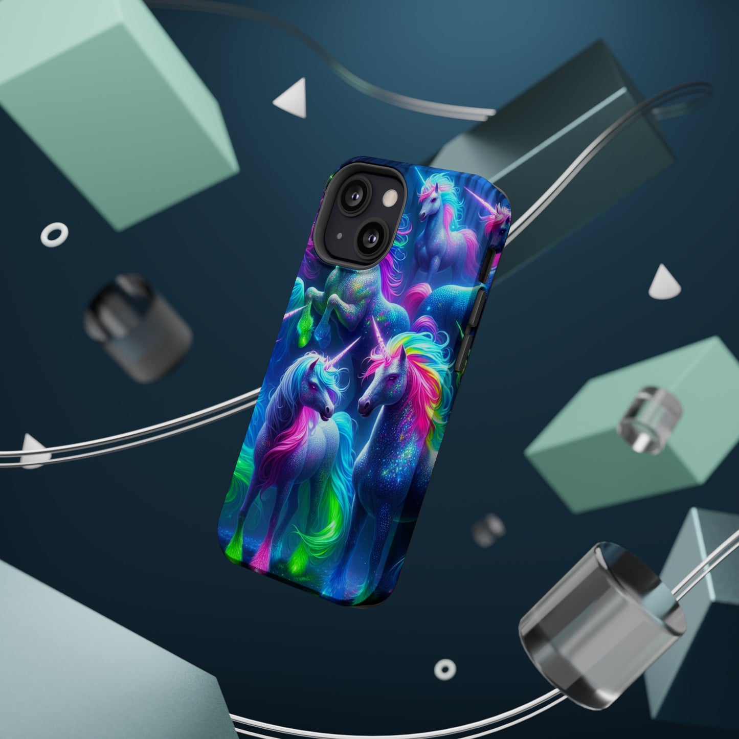 Vivid Dreamscape of Neon Unicorns Neon Unicorns Premium Art Magsafe Magnet Tough IPhone 13 14 15 Pro Plus Max and Mini in Matte and Glossy Phone cases