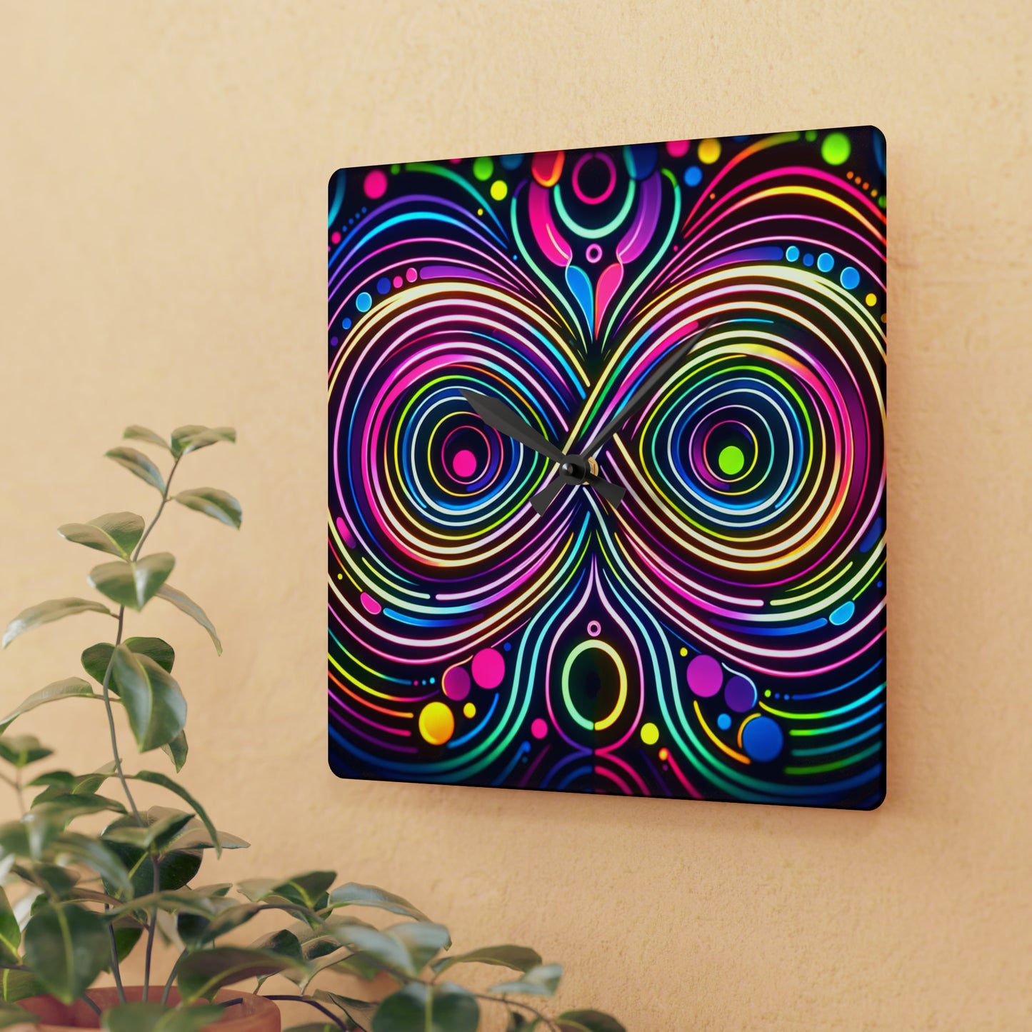 Vibrant Neon Infinity Spirograph. Infinity Patterns Art Acrylic Clock