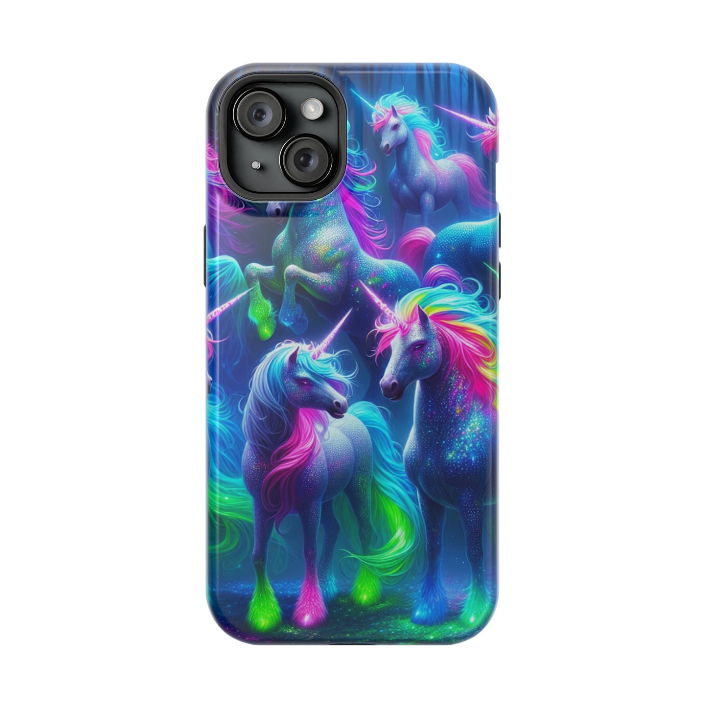 Vivid Dreamscape of Neon Unicorns Neon Unicorns Premium Art Magsafe Magnet Tough IPhone 13 14 15 Pro Plus Max and Mini in Matte and Glossy Phone cases