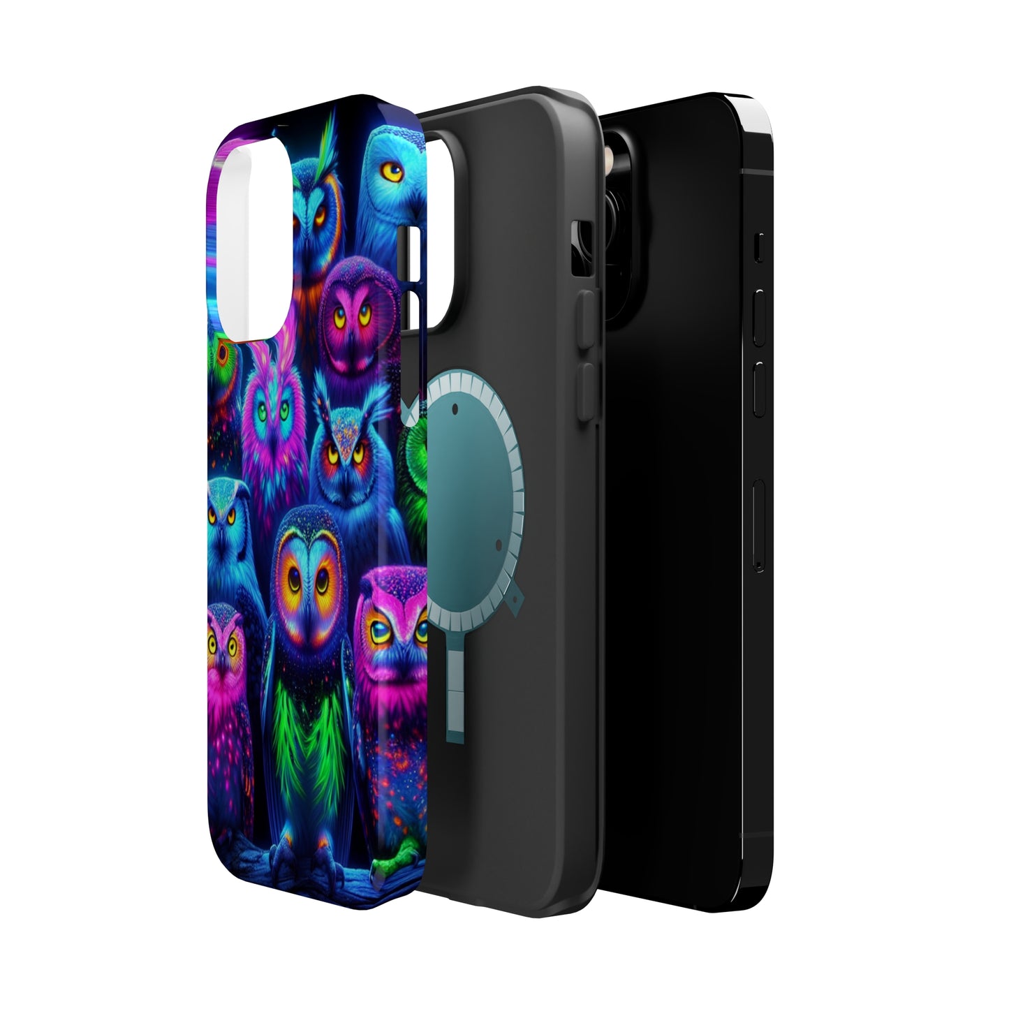 Neon Nocturnal Nook Neon Owls Premium Art Magsafe Magnet Tough IPhone 13 14 15 Pro Plus Max and Mini in Matte and Glossy Phone cases