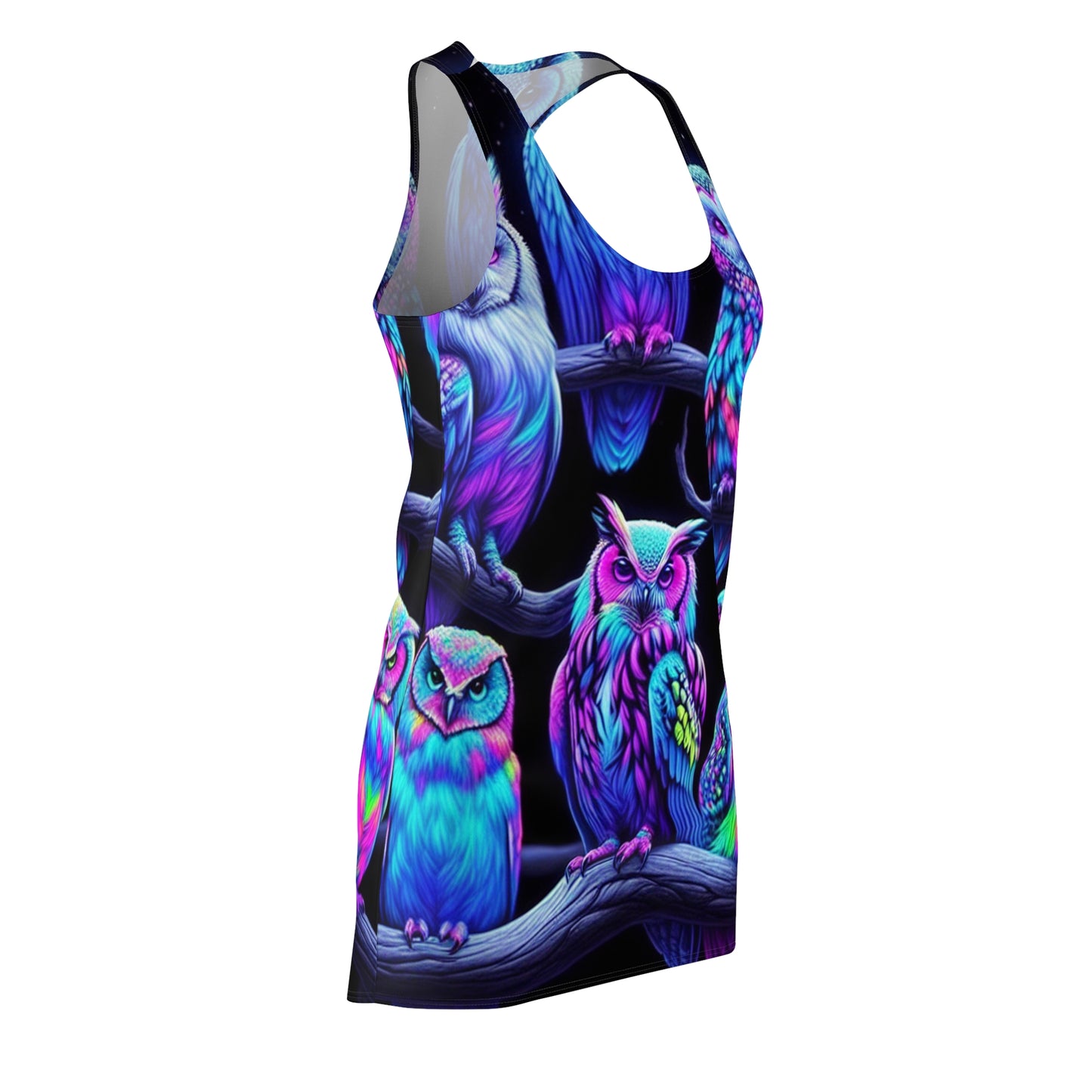 'Electric Avian Aurora' Neon Owls Racerback Dress