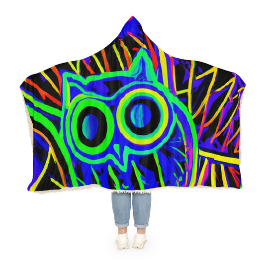 Neon Owls in Flight - NEON Owls Art Hooded Snuggle Blanket