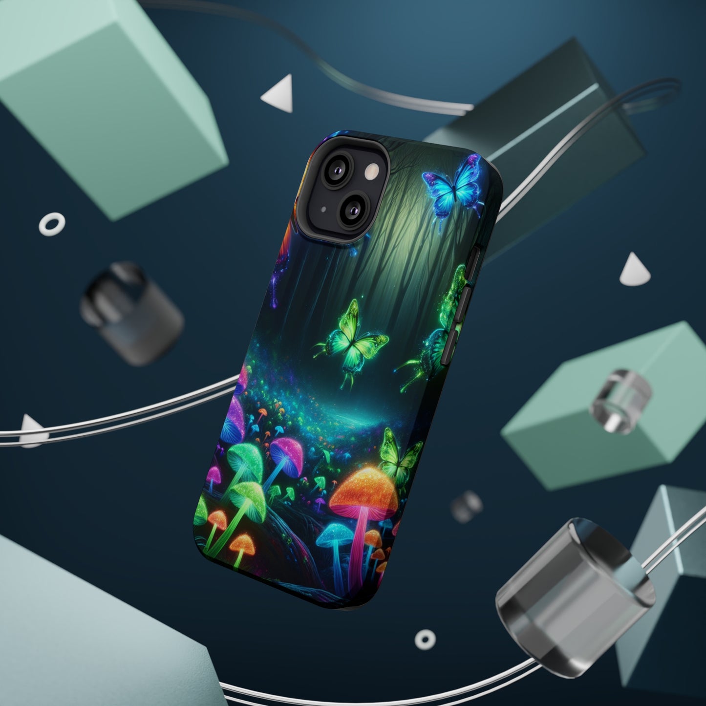 Neon Nocturne. Neon Butterflies and Mushrooms Premium Art Magsafe Magnet Tough IPhone 13 14 15 Pro Plus Max and Mini in Matte and Glossy Phone cases