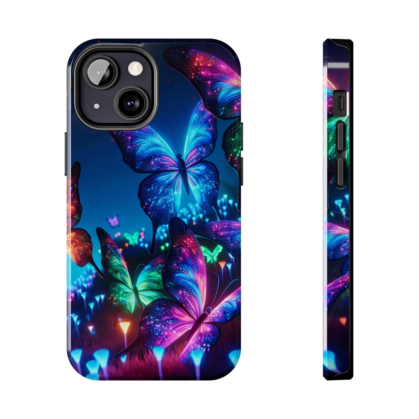 "Electric Morpho Rain" NEON Butterflies Tough Phone Case Iphone 7 8 9 10 11 12 13 14 SE X XR XS Pro Max Mini Plus