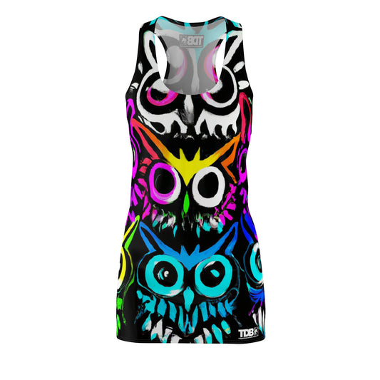 TDB Racerback Dress - Psychedelic Owl Cut & Sew Summer Fashion for Women