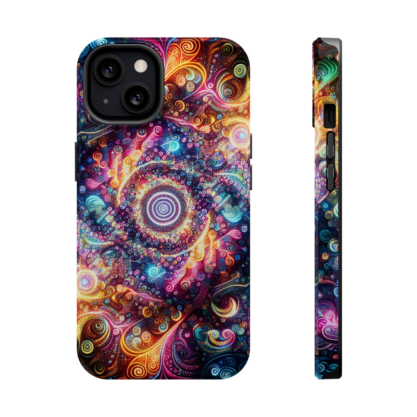 Cosmic Chromatic Mirage. Neon Trippy Infinity Patterns Premium Art Magsafe Magnet Tough IPhone 13 14 15 Pro Plus Max and Mini in Matte and Glossy Phone cases