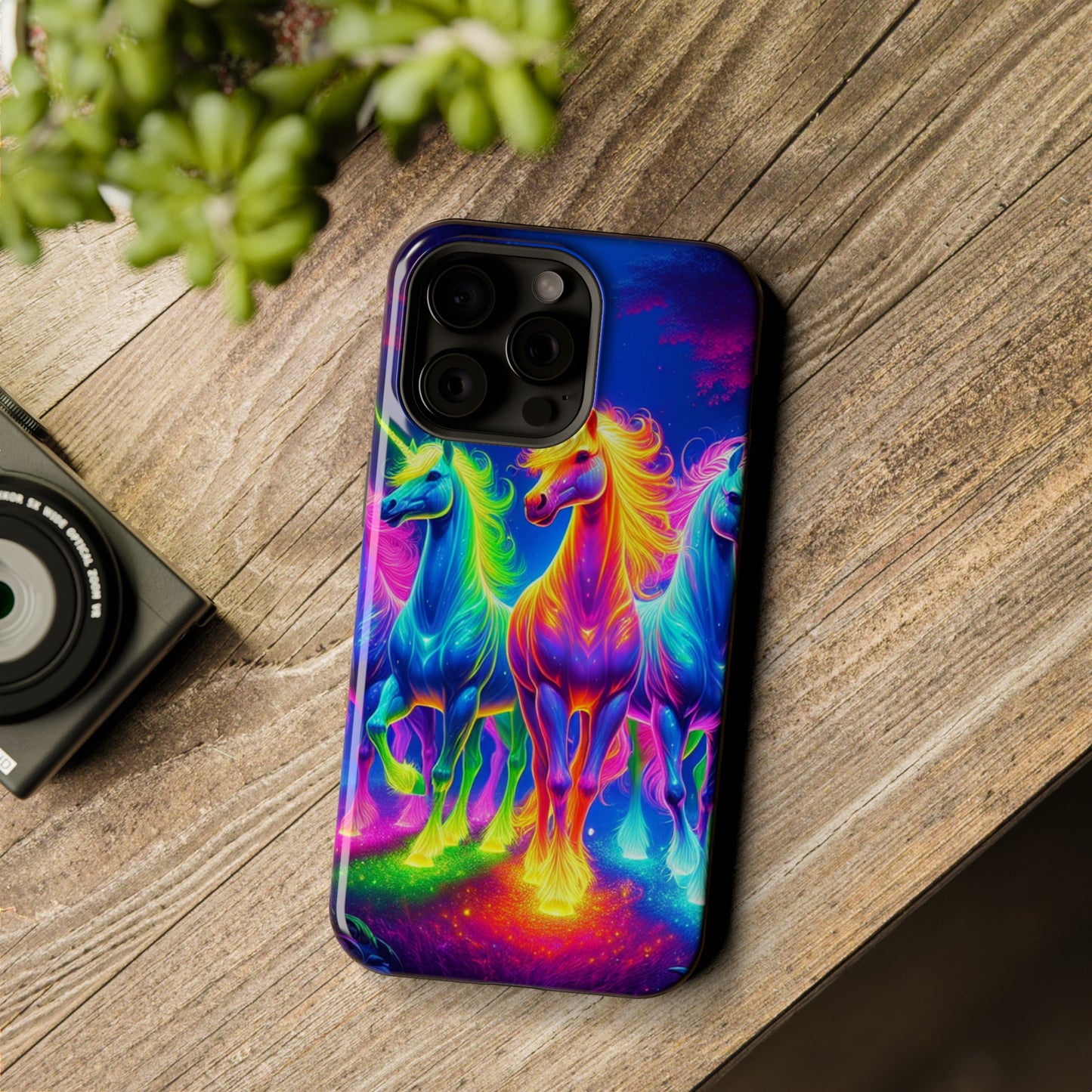 Neon Mystic Magicians Neon Unicorns Premium Art Magsafe Magnet Tough IPhone 13 14 15 Pro Plus Max and Mini in Matte and Glossy Phone cases