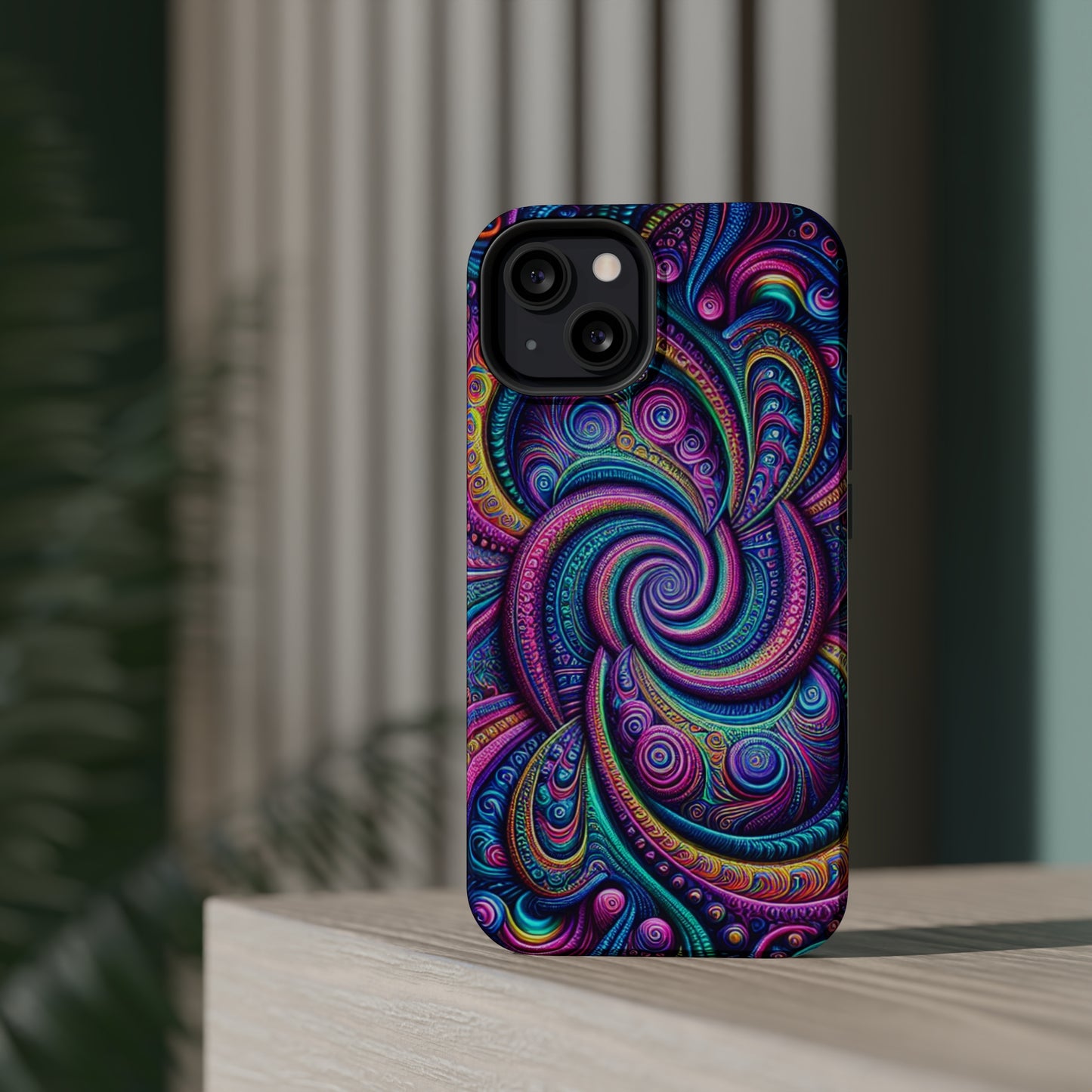 Cosmic Quasar Dreams. Neon Trippy Infinity Patterns Premium Art Magsafe Magnet Tough IPhone 13 14 15 Pro Plus Max and Mini in Matte and Glossy Phone cases