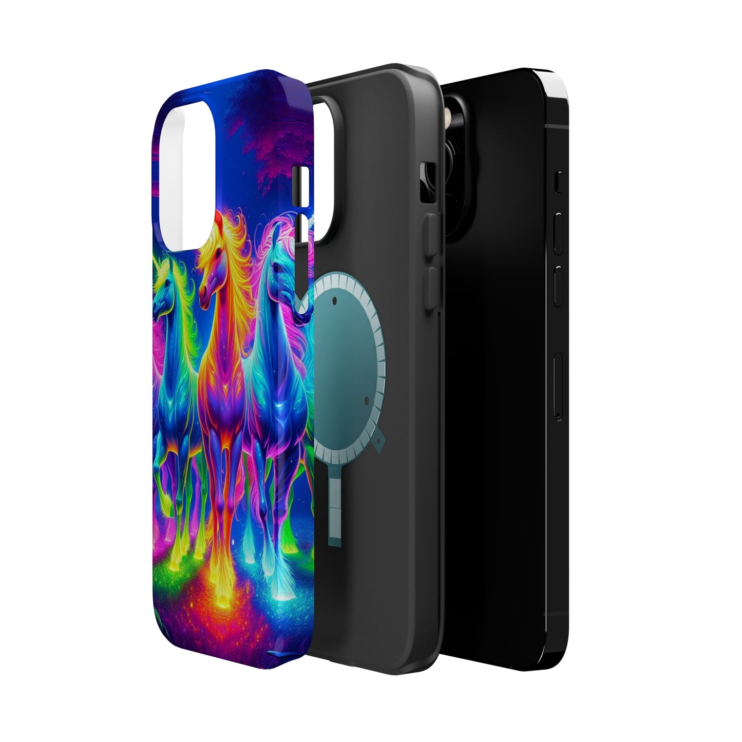 Neon Mystic Magicians Neon Unicorns Premium Art Magsafe Magnet Tough IPhone 13 14 15 Pro Plus Max and Mini in Matte and Glossy Phone cases