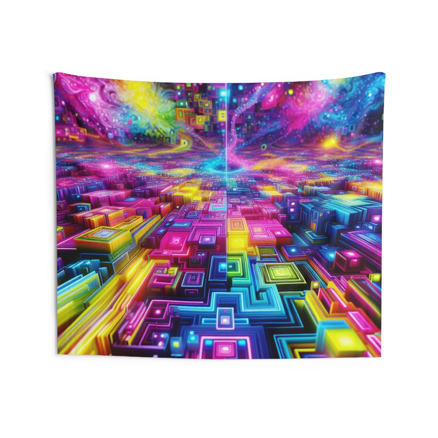 Vivid Trippin' Neon Eternity Mosaic Infinity Patterns Art Tapestry