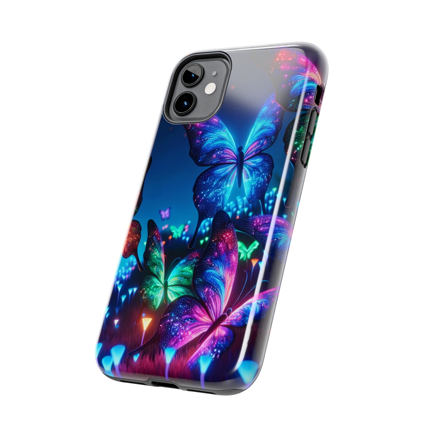 "Electric Morpho Rain" NEON Butterflies Tough Phone Case Iphone 7 8 9 10 11 12 13 14 SE X XR XS Pro Max Mini Plus
