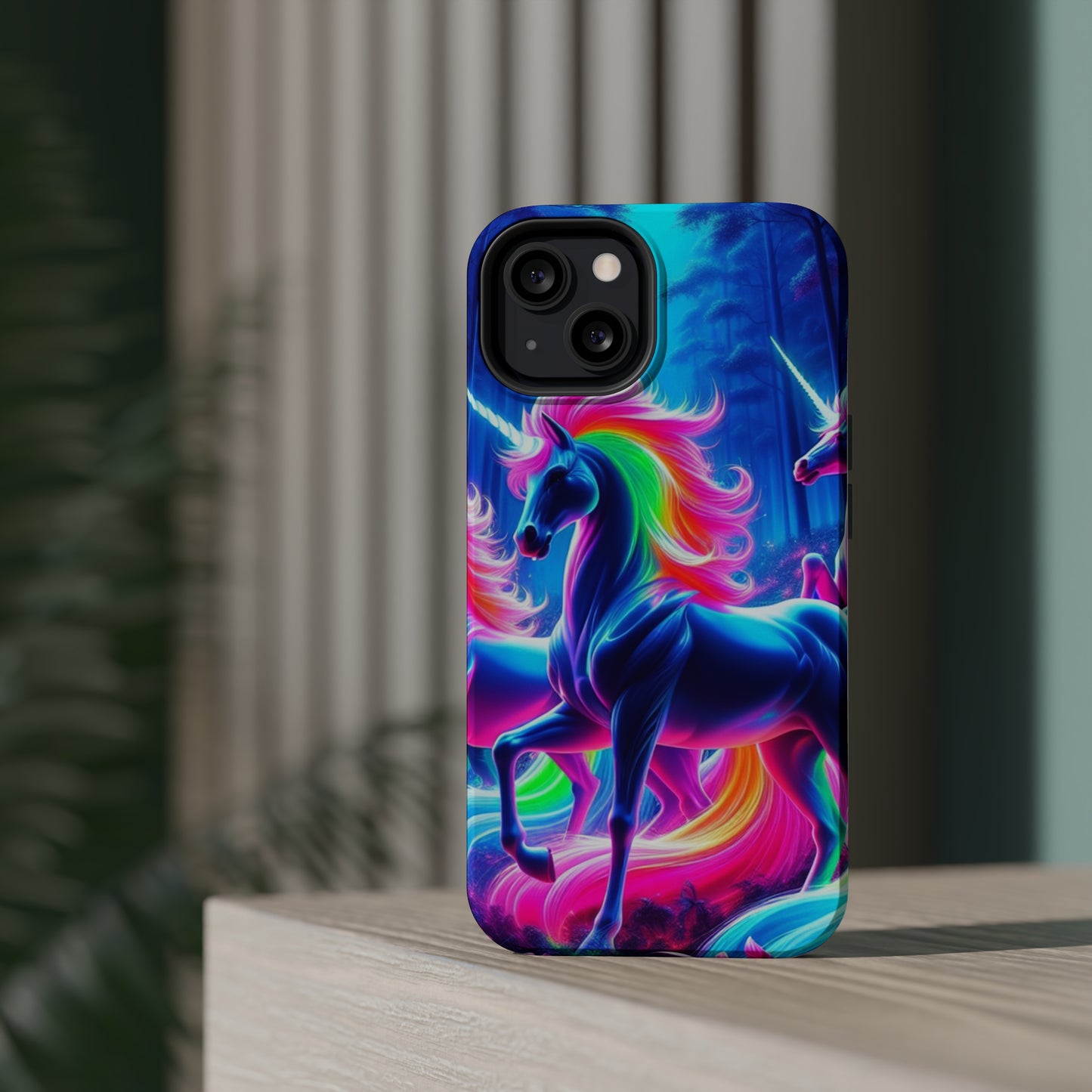 NeonNocturnals Neon Unicorns Premium Art Magsafe Magnet Tough IPhone 13 14 15 Pro Plus Max and Mini in Matte and Glossy Phone cases