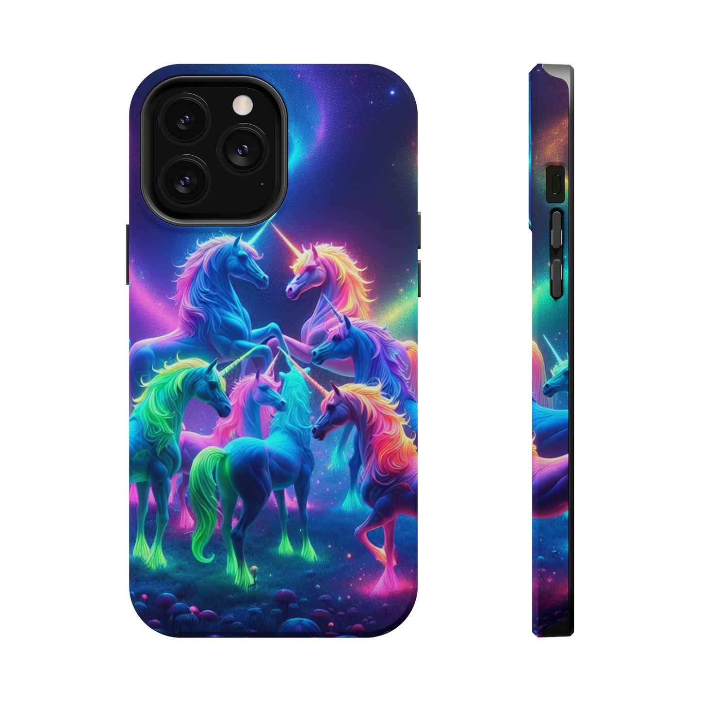 Neon Spectacle of Unicorns Neon Unicorns Premium Art Magsafe Magnet Tough IPhone 13 14 15 Pro Plus Max and Mini in Matte and Glossy Phone cases