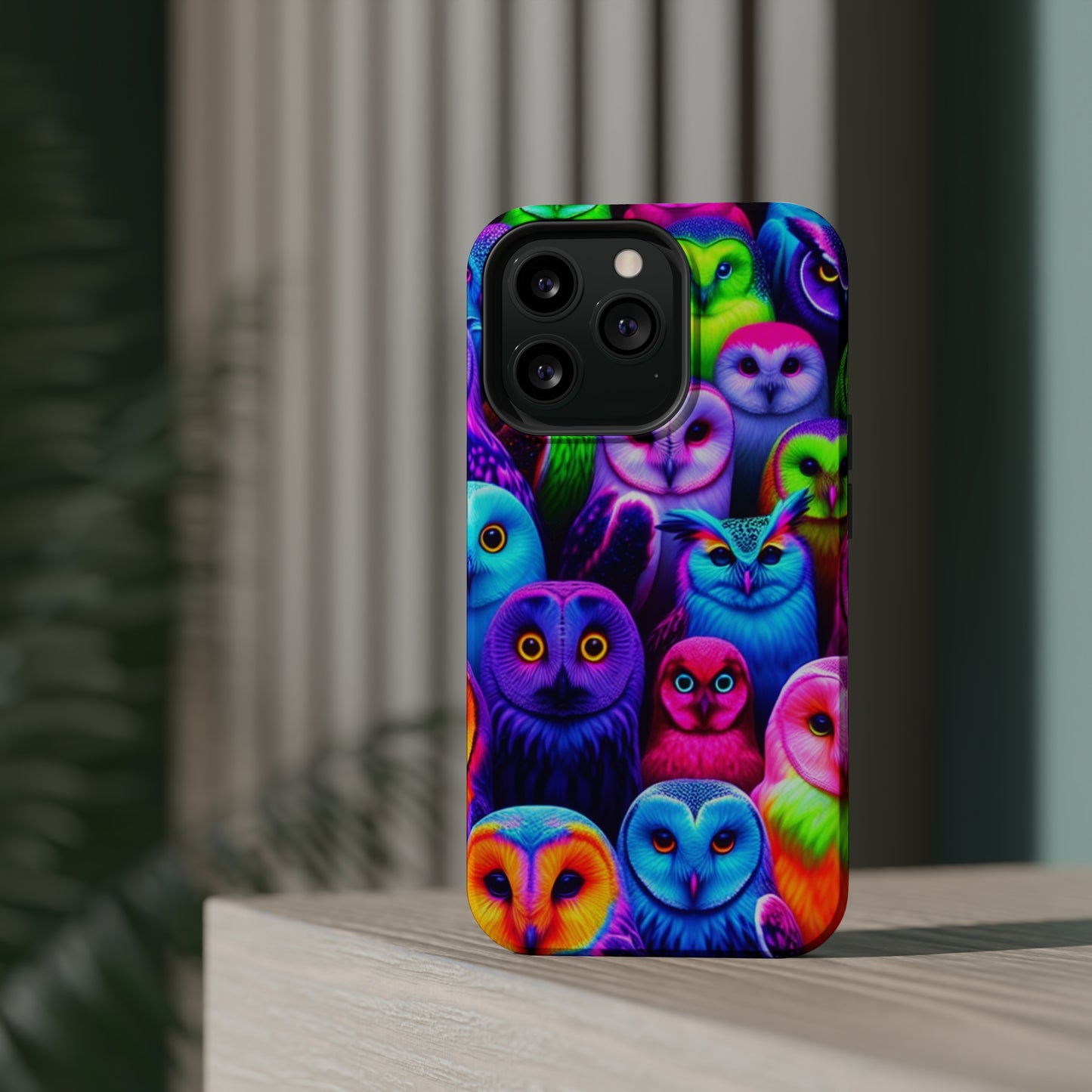 Vivid Nocturnal Neonatures Neon Owls Premium Art Magsafe Magnet Tough IPhone 13 14 15 Pro Plus Max and Mini in Matte and Glossy Phone cases
