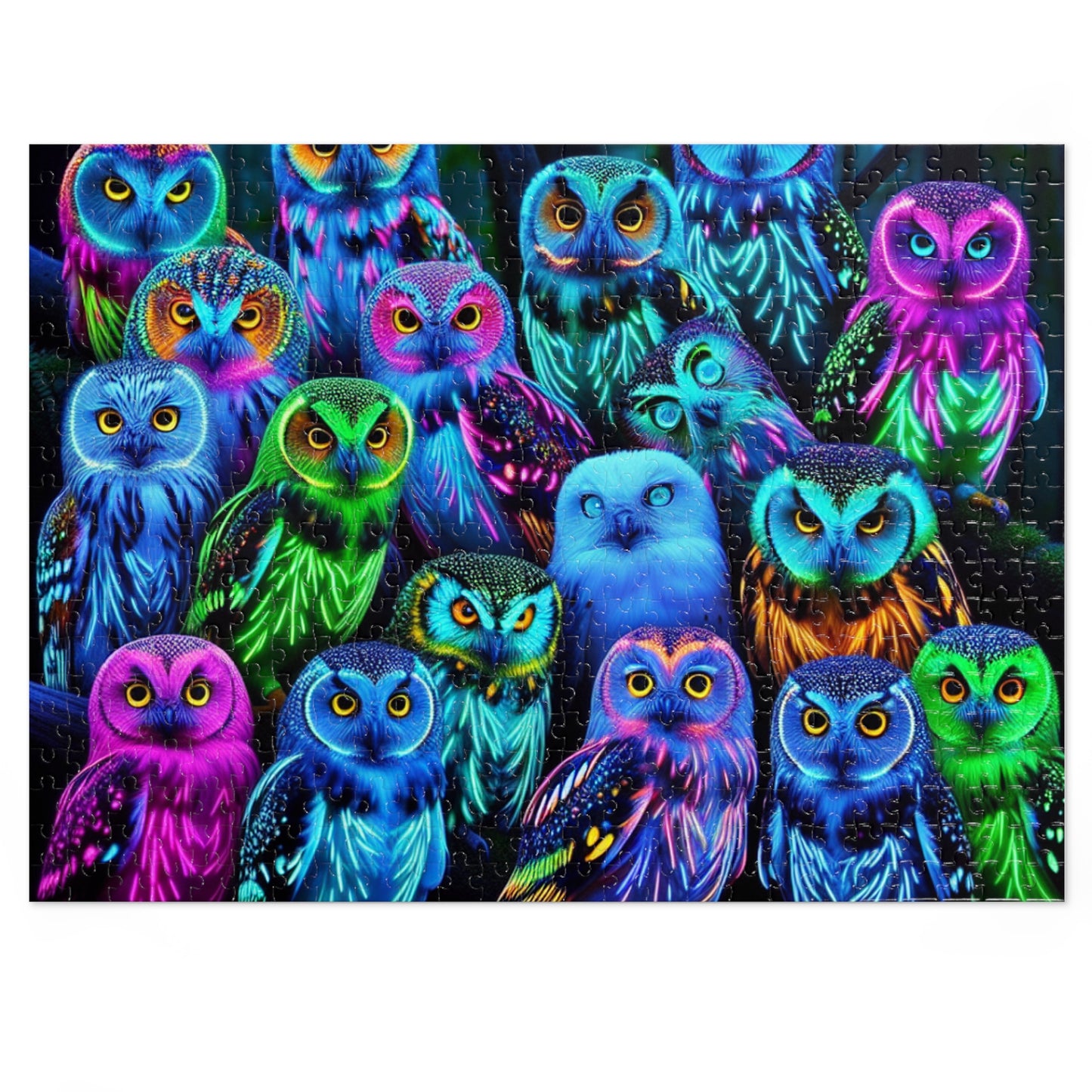 NeonOwlGather. - Neon Owls Puzzle 30, 110, 252, and 1000 Pieces