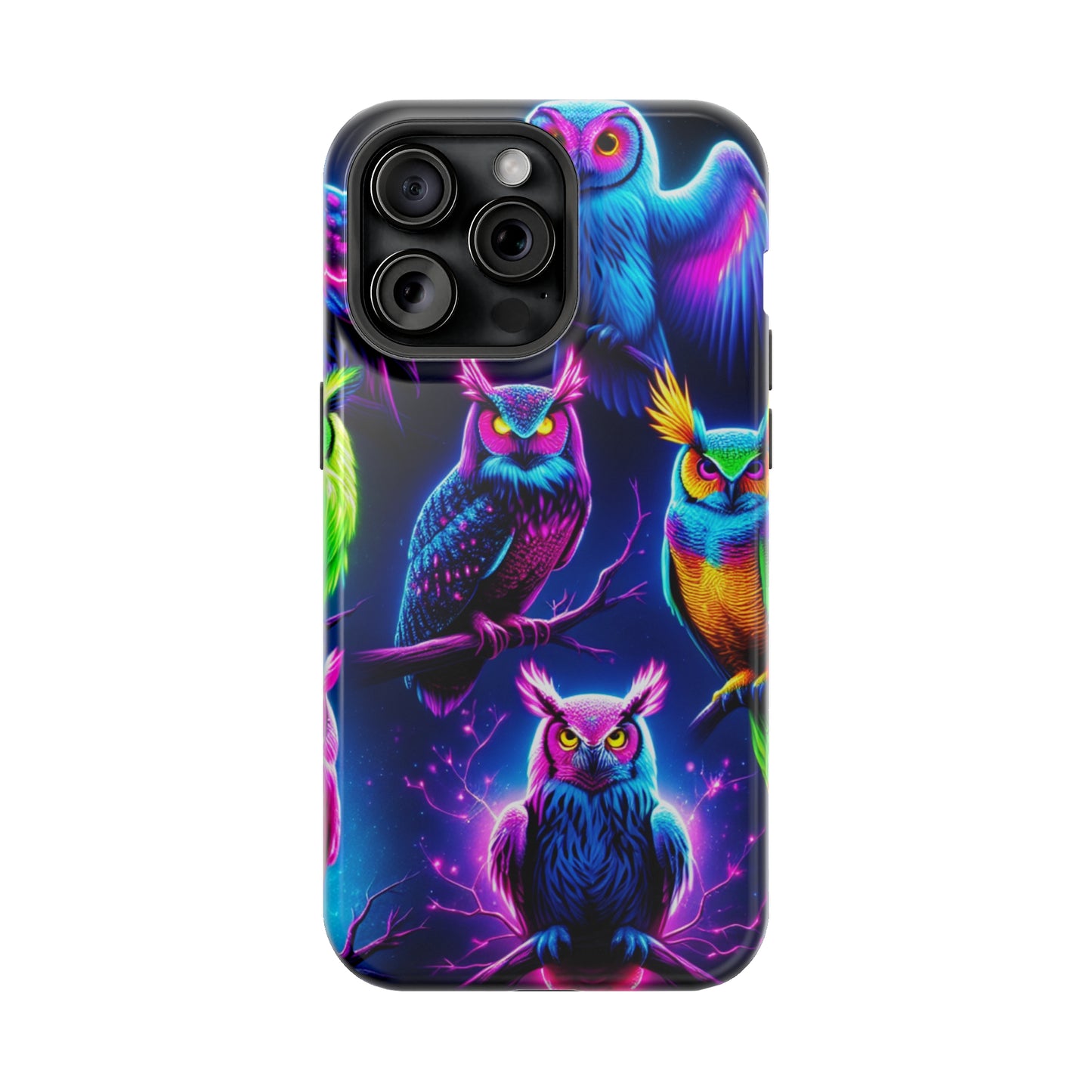 Neon Owlfection. Neon Owls Premium Art Magsafe Magnet Tough IPhone 13 14 15 Pro Plus Max and Mini in Matte and Glossy Phone cases