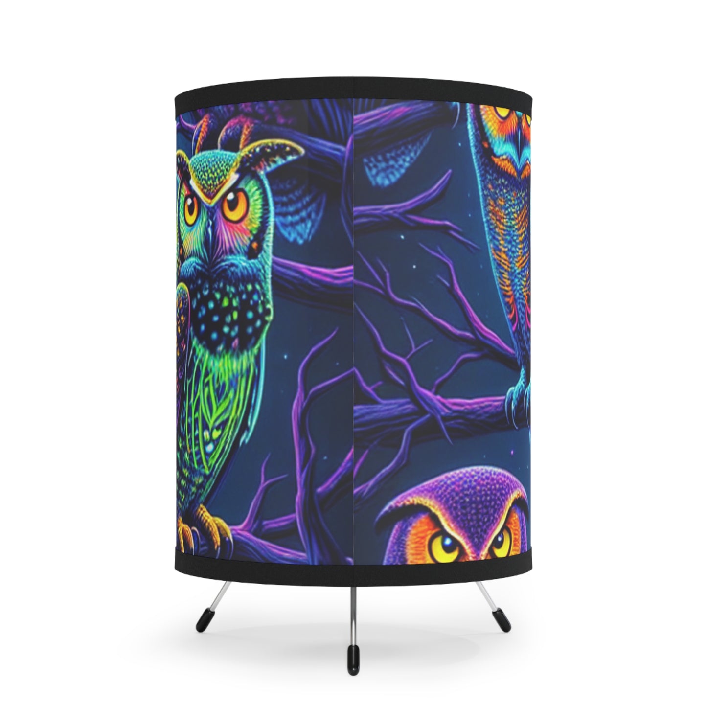 "Aurora Prisms Of The Night" - NEON Owls Art Tripod Lamp