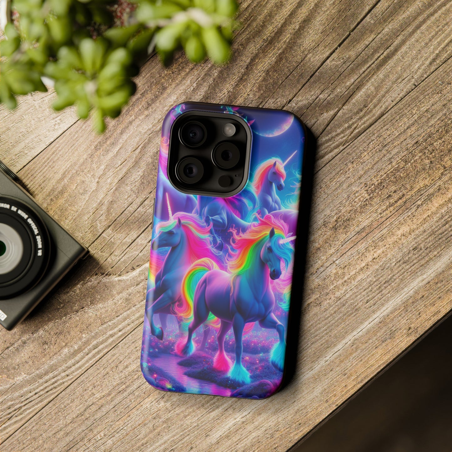 "Unicorn Prism" Neon Unicorns Premium Art Magsafe Magnet Tough IPhone 13 14 15 Pro Plus Max and Mini in Matte and Glossy Phone cases