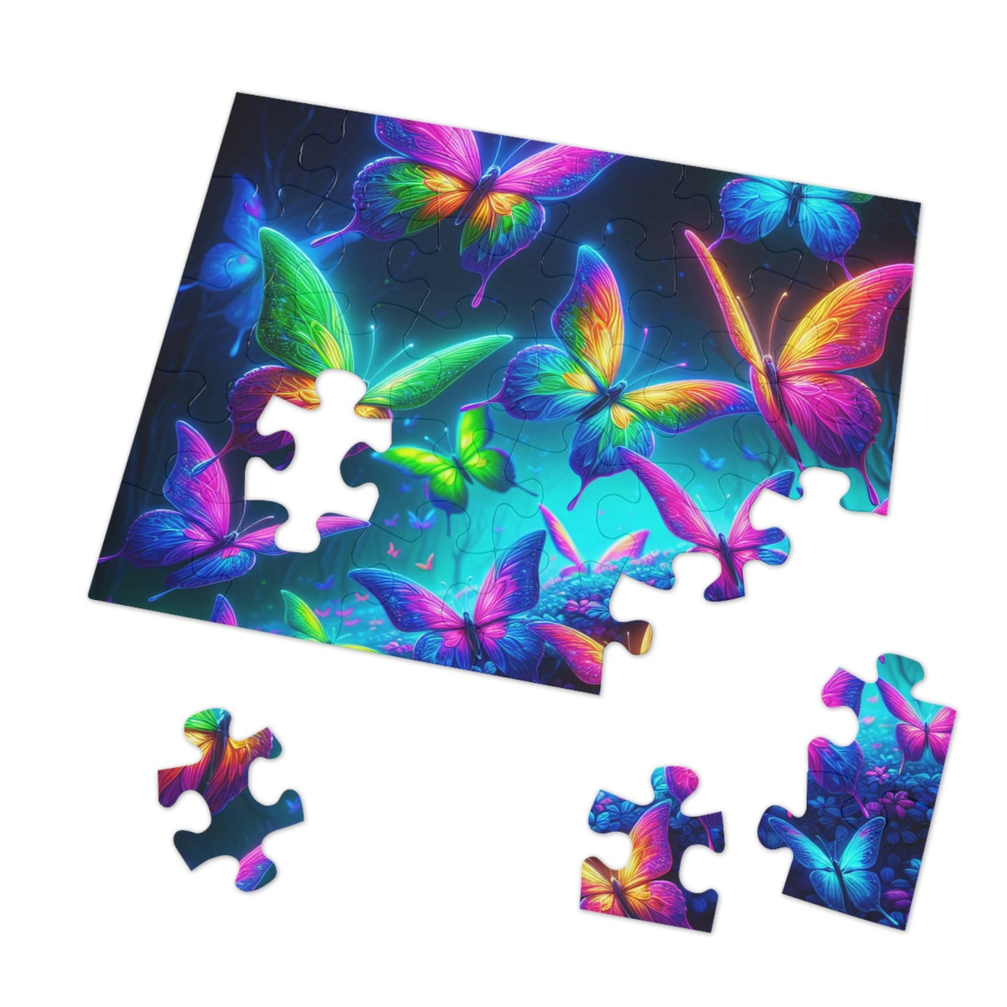 Neon Flutter. - Neon Butterflies Puzzle30, 110, 252, and 1000 Pieces