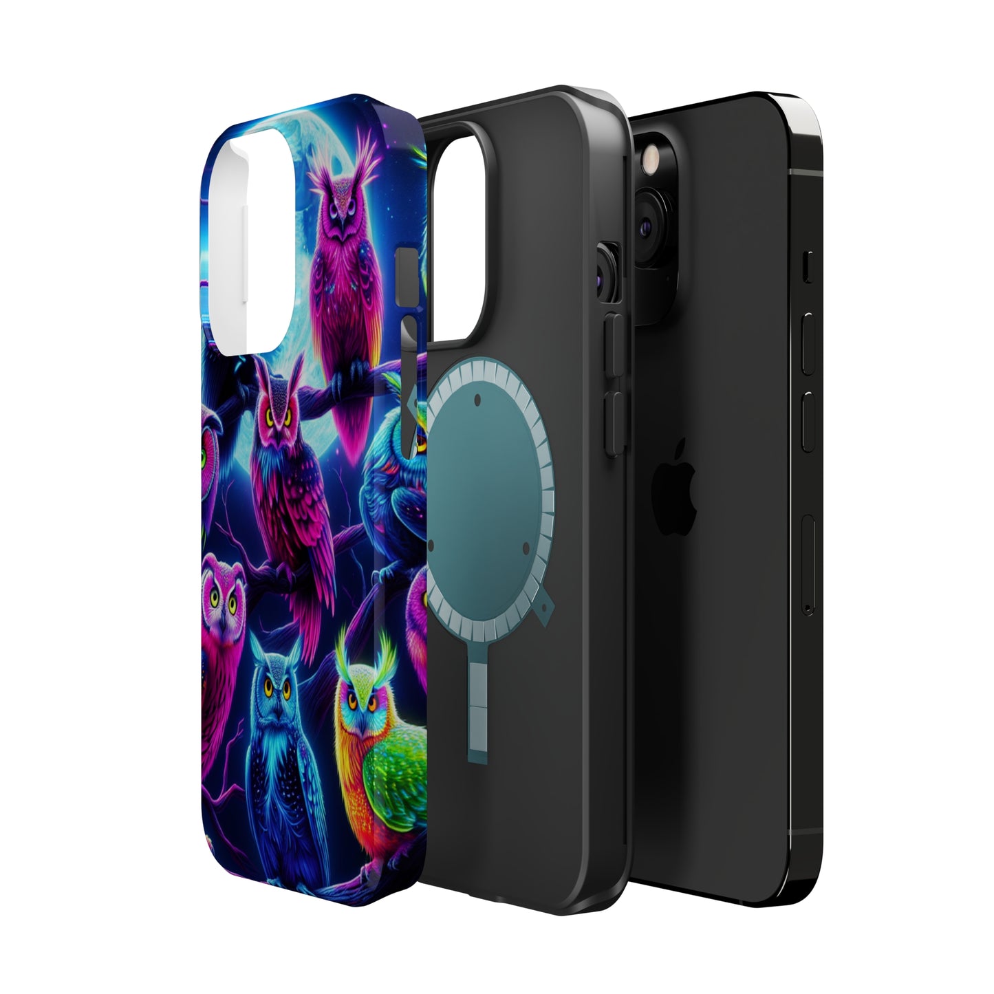 "Neon Splash of Owls" Neon Owls Premium Art Magsafe Magnet Tough IPhone 13 14 15 Pro Plus Max and Mini in Matte and Glossy Phone cases