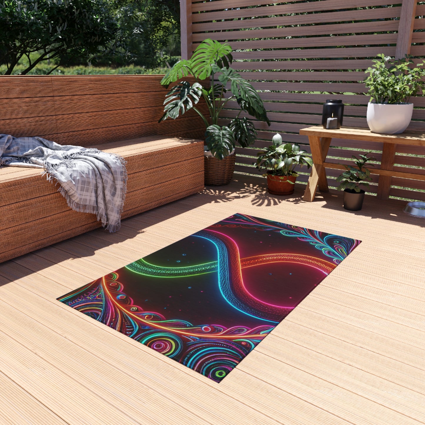 Neon Vortex Infinity. Infinity Patterns Outdoor Rug