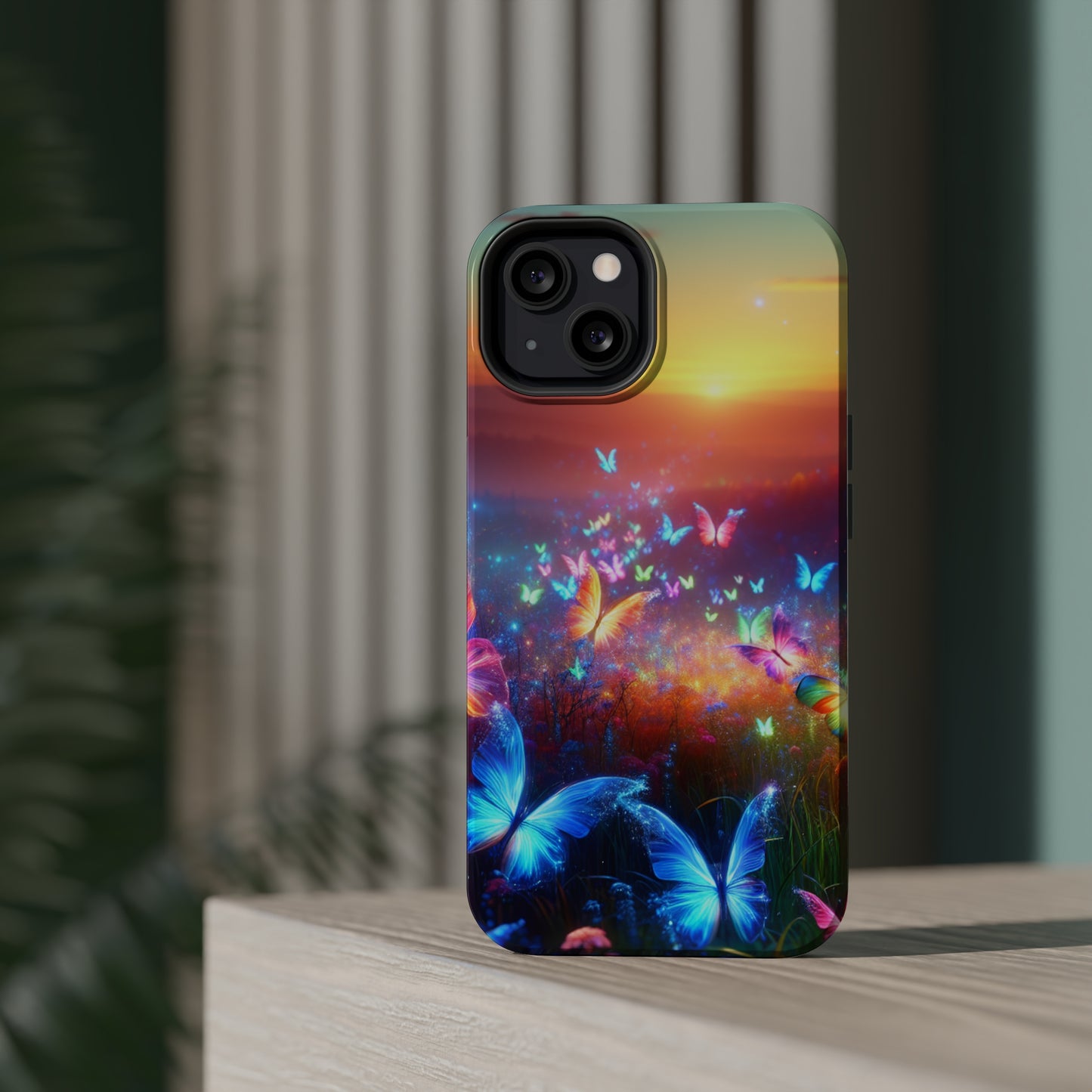Neon Flight Fantasy Neon Butterflies Premium Art Magsafe Magnet Tough IPhone 13 14 15 Pro Plus Max and Mini in Matte and Glossy Phone cases