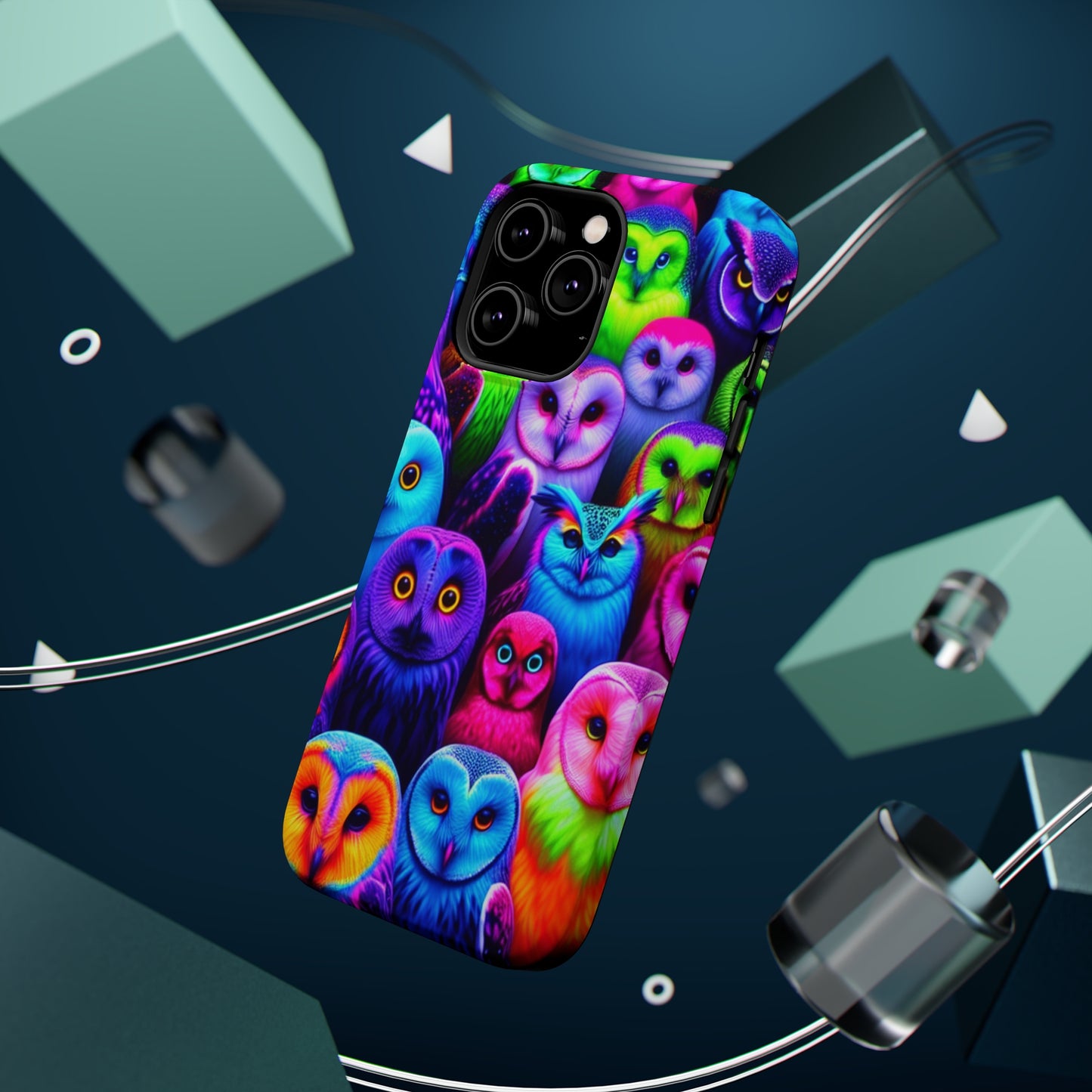 Vivid Nocturnal Neonatures Neon Owls Premium Art Magsafe Magnet Tough IPhone 13 14 15 Pro Plus Max and Mini in Matte and Glossy Phone cases