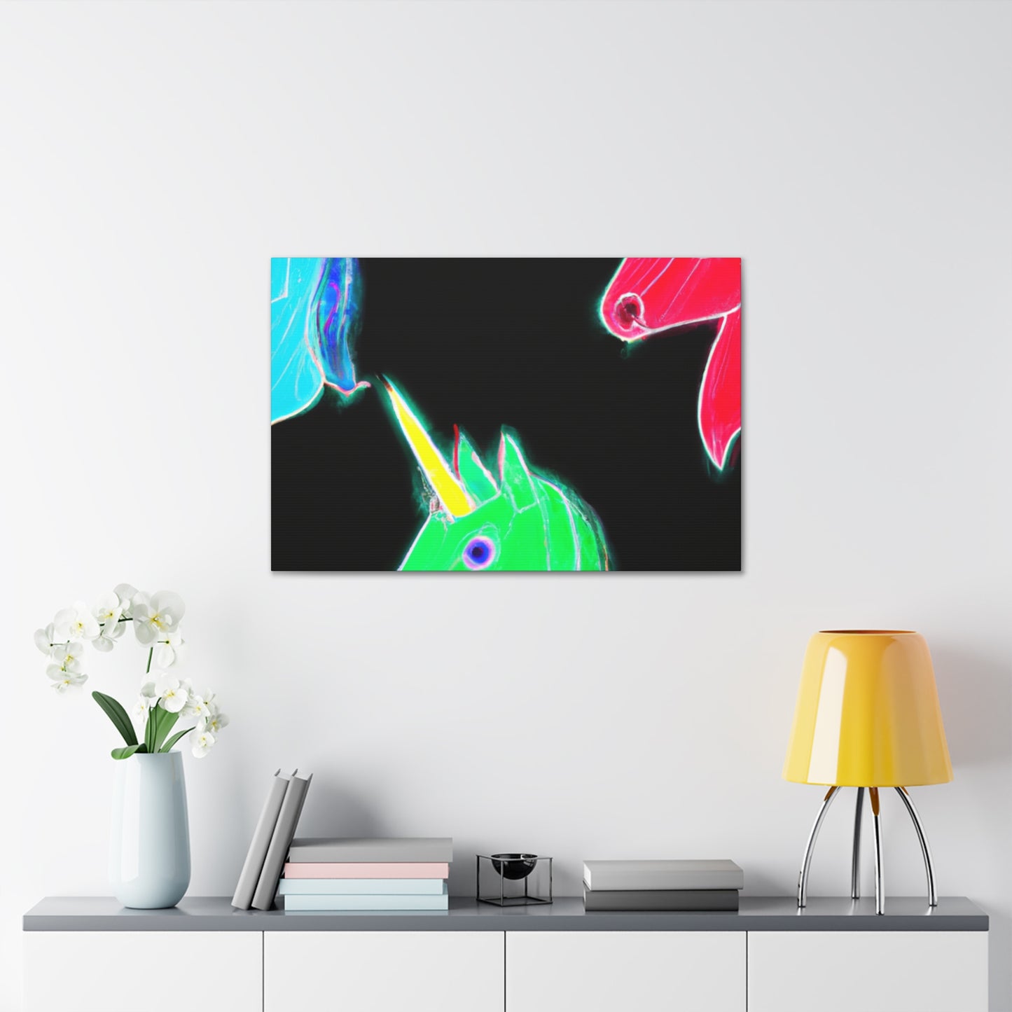 "Neon Rainbow Unicorn Cluster" NEON Unicorns Art Canvas