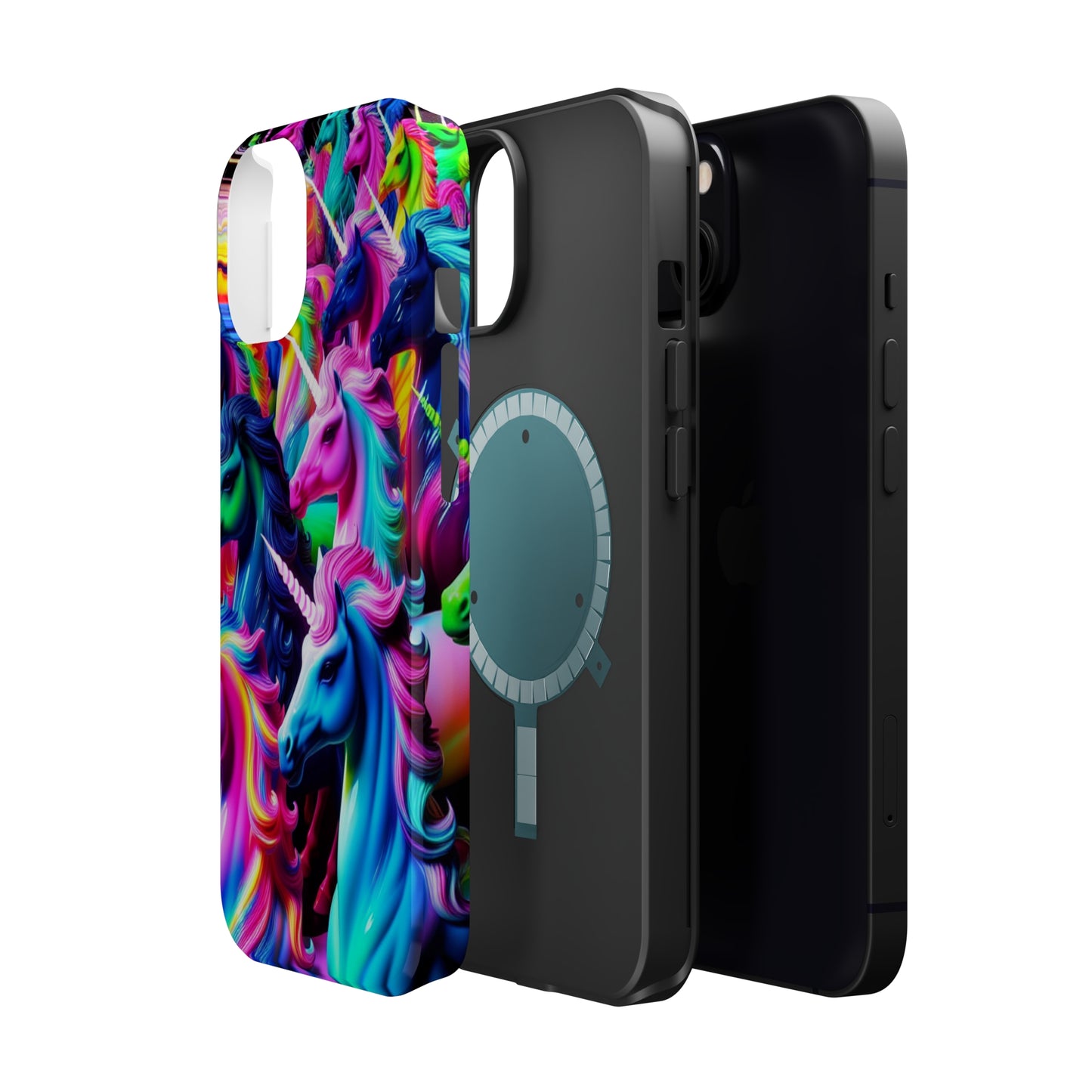 "Neon Illumination" Neon Unicorns Premium Art Magsafe Magnet Tough IPhone 13 14 15 Pro Plus Max and Mini in Matte and Glossy Phone cases