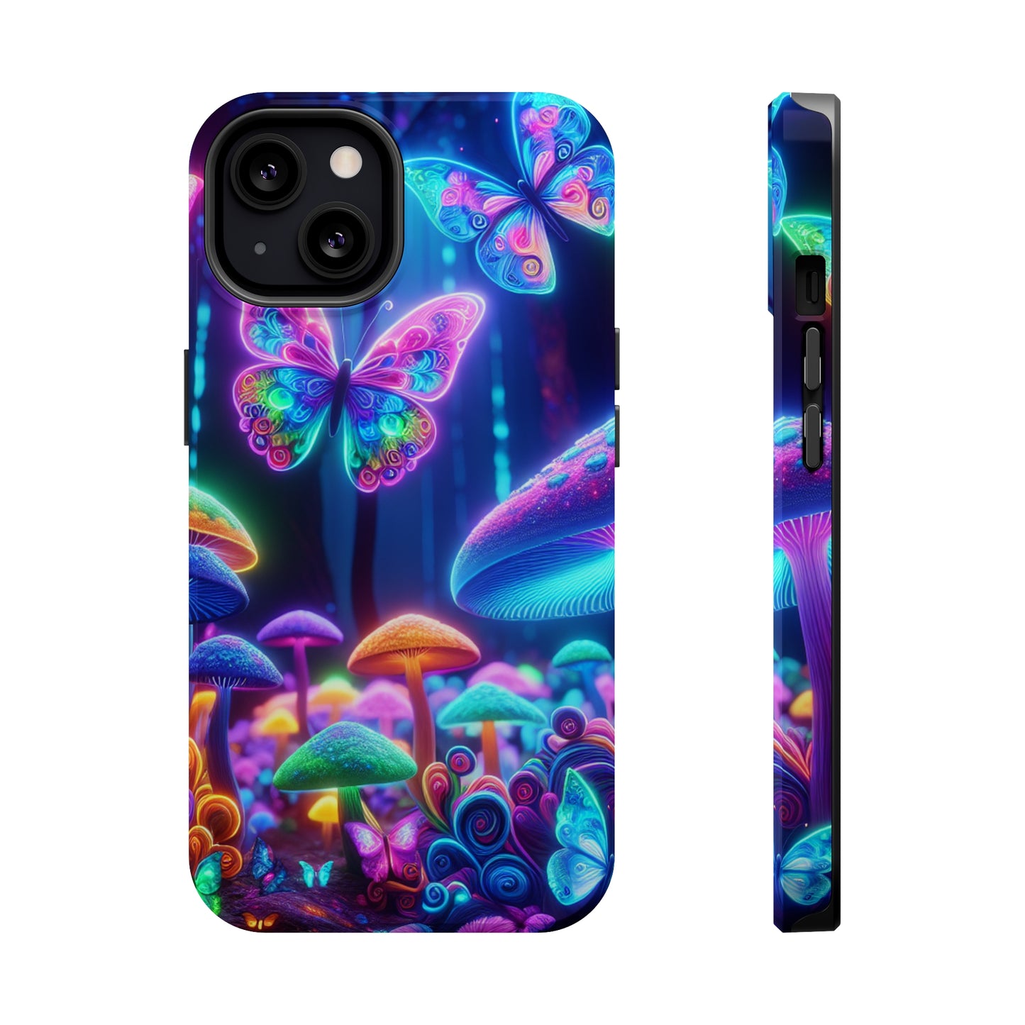 Neon Ecstasy. Neon Butterflies and Mushrooms Premium Art Magsafe Magnet Tough IPhone 13 14 15 Pro Plus Max and Mini in Matte and Glossy Phone cases